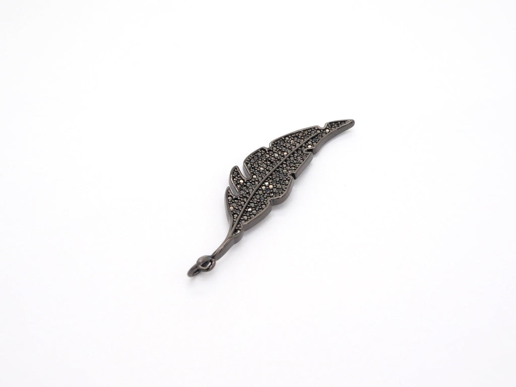 Black CZ Pave On Black Micro Pave Feather/Leaf Pendant/Charm,Cubic Zirconia Pendant,Fashion Jewelry Findings, 12x46mm, sku#F532