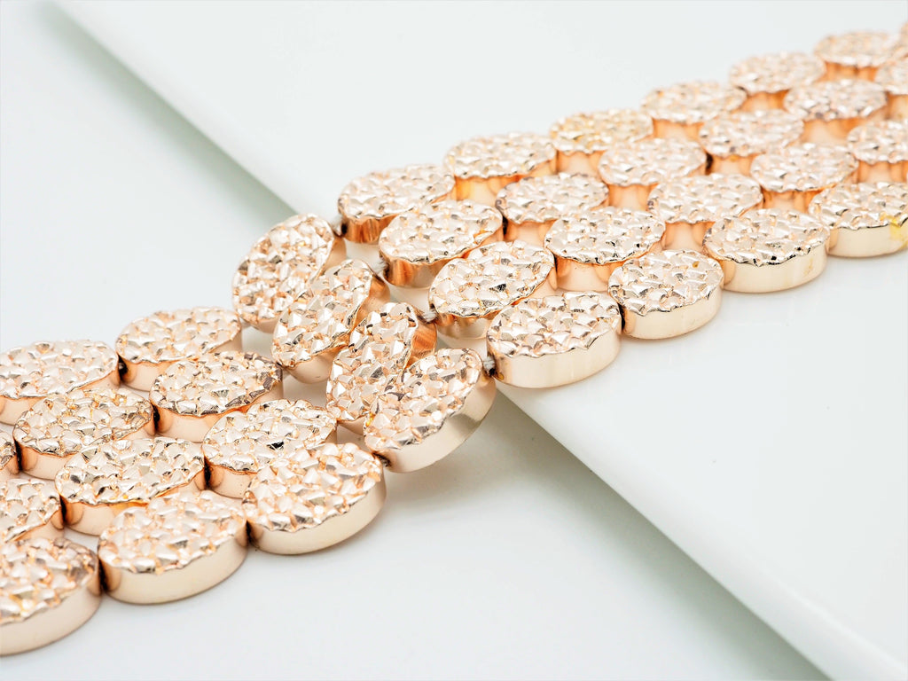 Natural Light Rose Gold DRUZY STYLE Hematite,10x14mm Oval Gemstone Beads, 16inch full strand,Rose Gold Metallic Beads,SKU#S106
