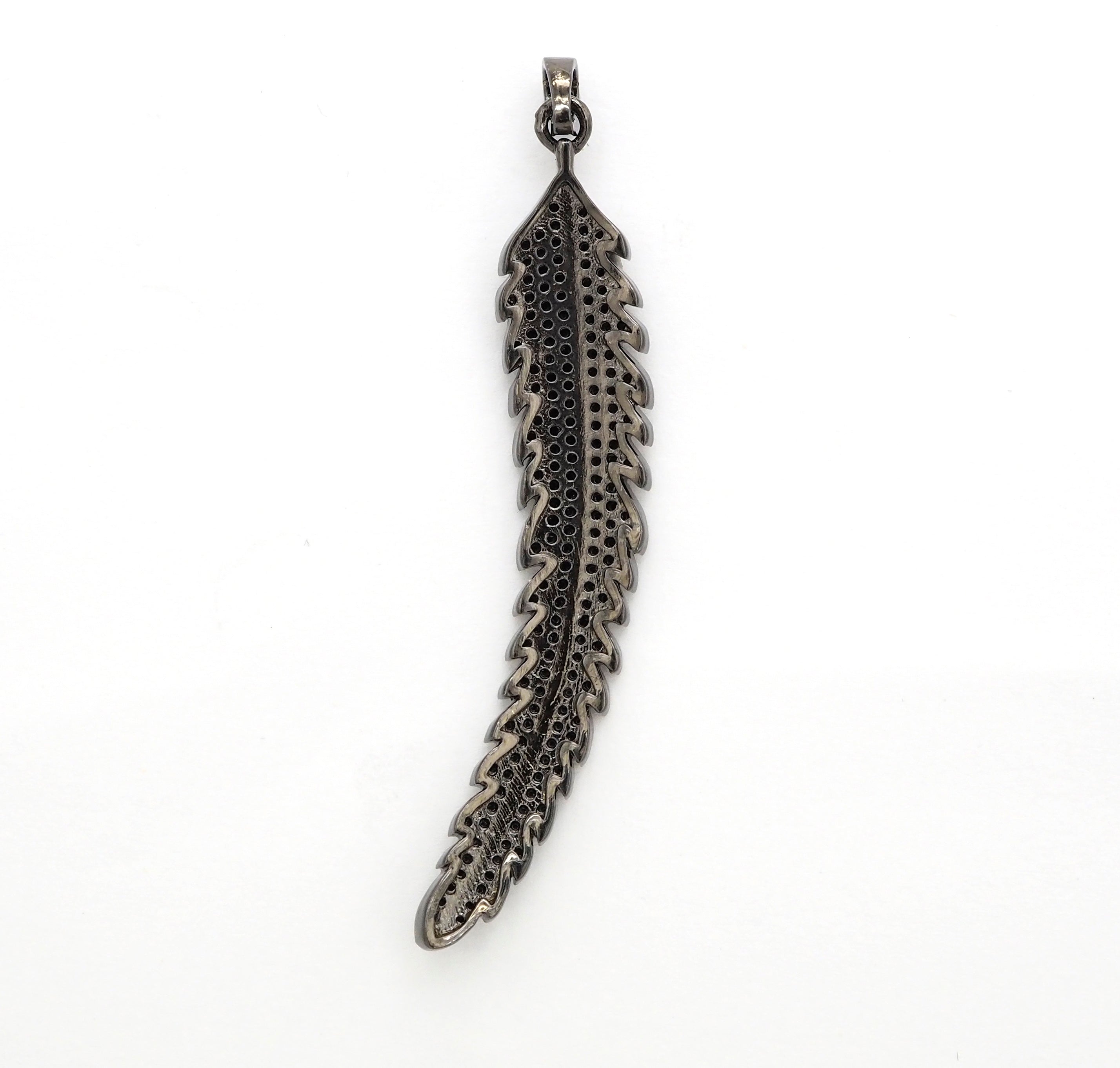 Black CZ Pave On Black Micro Pave LONG Feather/Leaf Pendant/Charm,Cubic Zirconia Pendant,Fashion Jewelry Findings, 11x61mm, sku#F534
