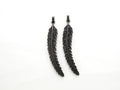 Black CZ Pave On Black Micro Pave LONG Feather/Leaf Pendant/Charm,Cubic Zirconia Pendant,Fashion Jewelry Findings, 11x61mm, sku#F534