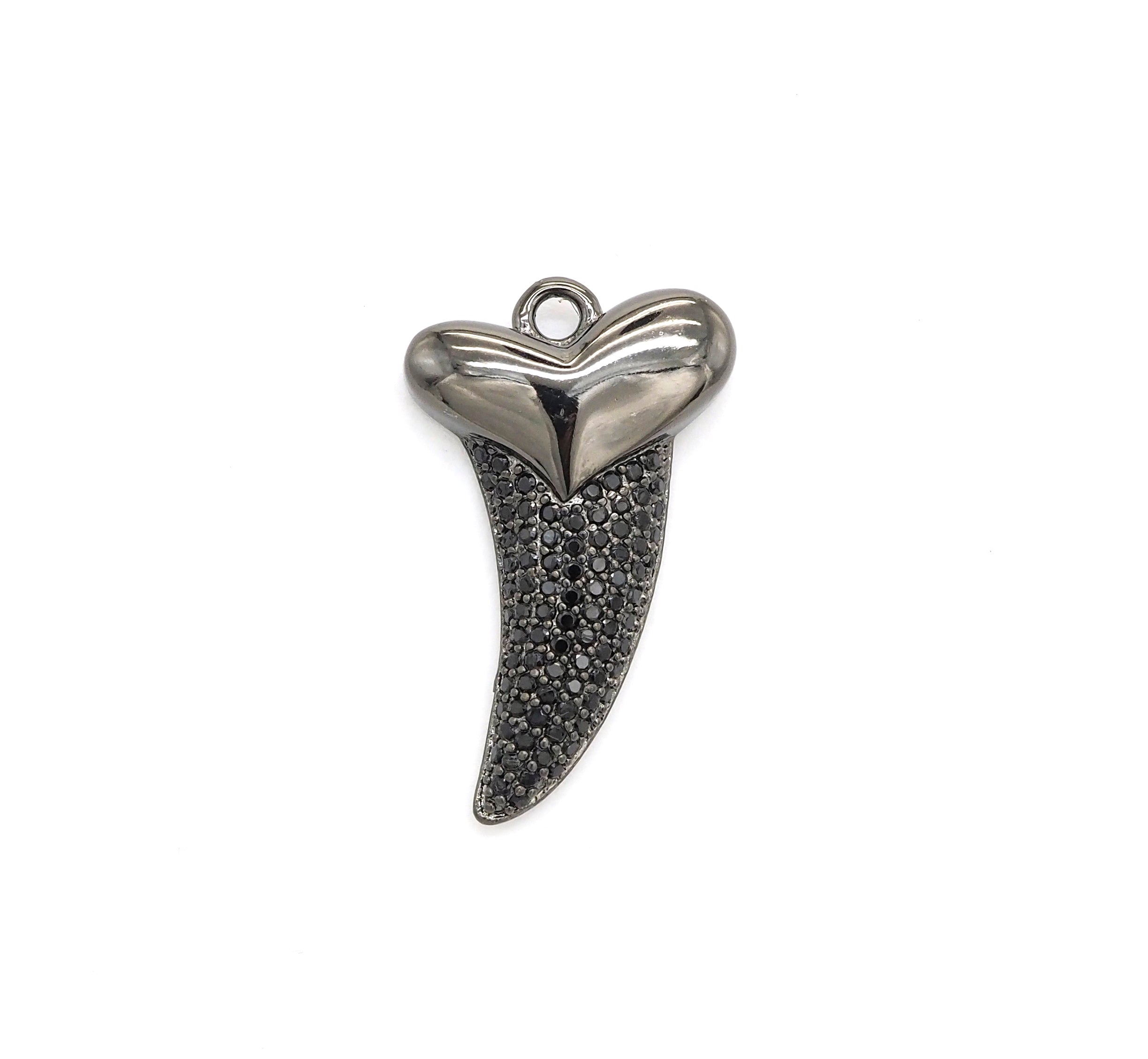Black CZ Pave On Black Micro Pave Horn With Heart Pendant/Charm,Cubic Zirconia Pendant,Fashion Jewelry Findings, 22x37mm, sku#F536