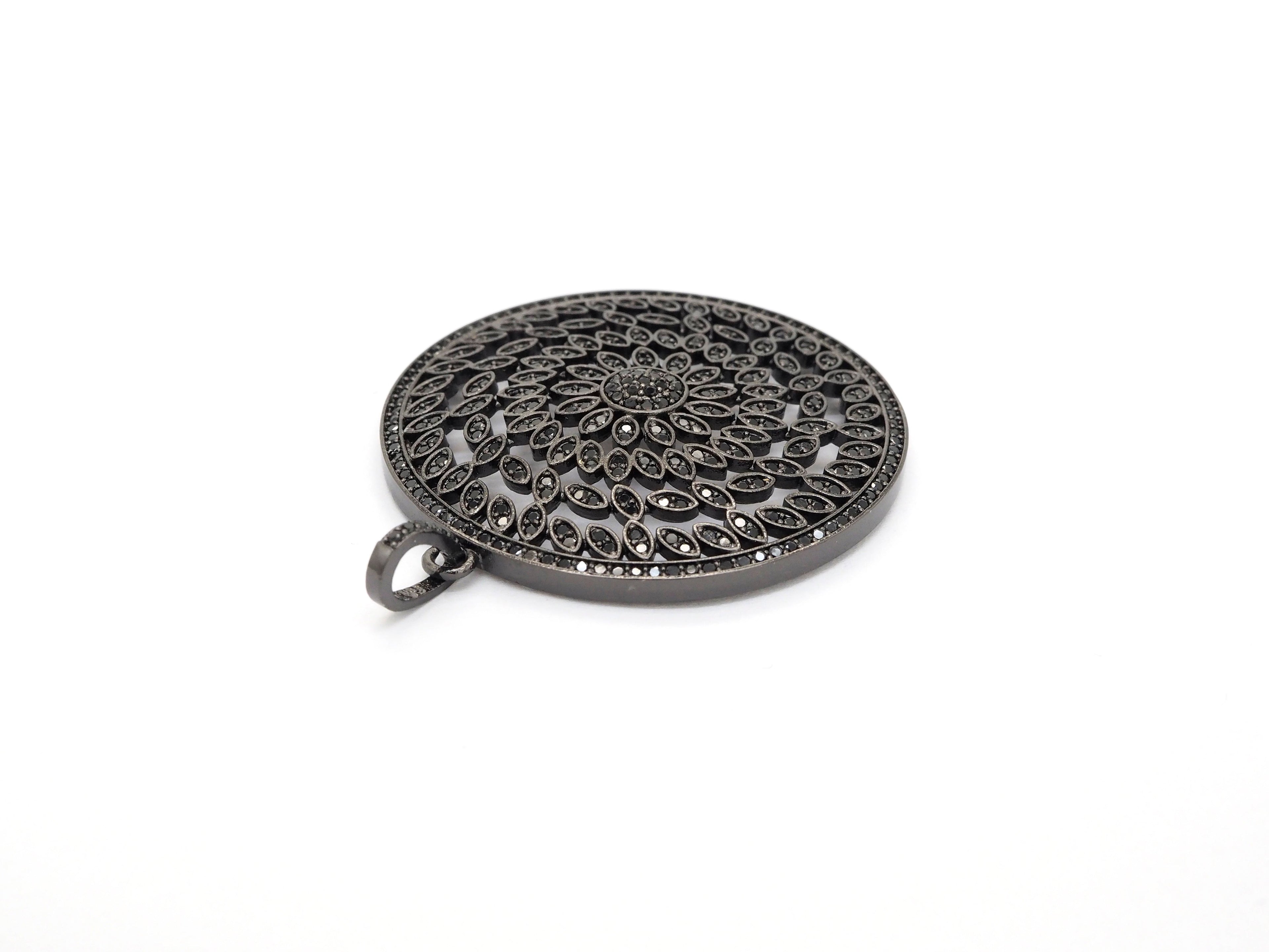 Black CZ Pave On Black Micro Pave Hollow out Filigree Round Pendant/Focal,Cubic Zirconia Pendant,Fashion Jewelry Findings, 40x43mm, sku#F537