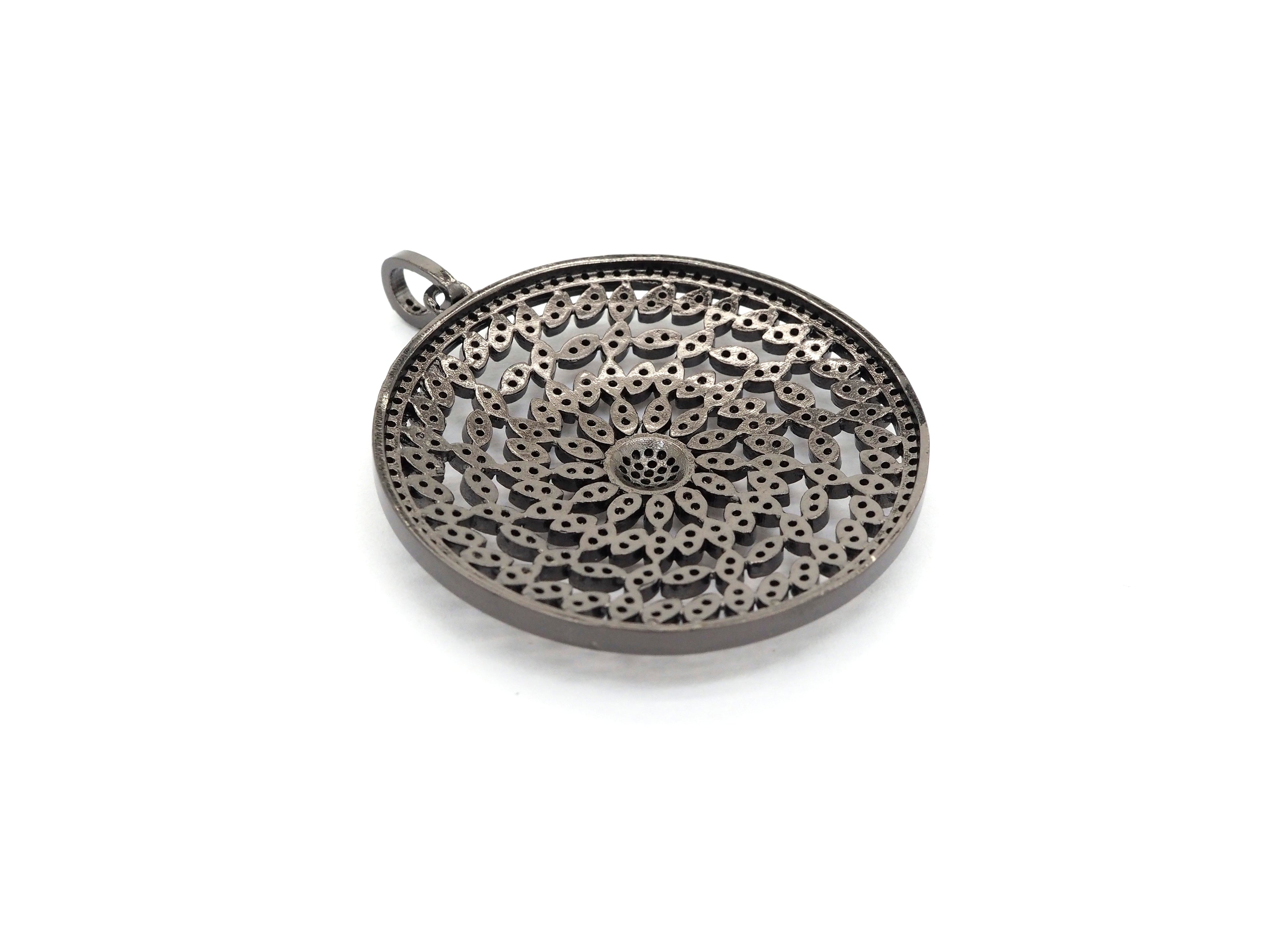 Black CZ Pave On Black Micro Pave Hollow out Filigree Round Pendant/Focal,Cubic Zirconia Pendant,Fashion Jewelry Findings, 40x43mm, sku#F537