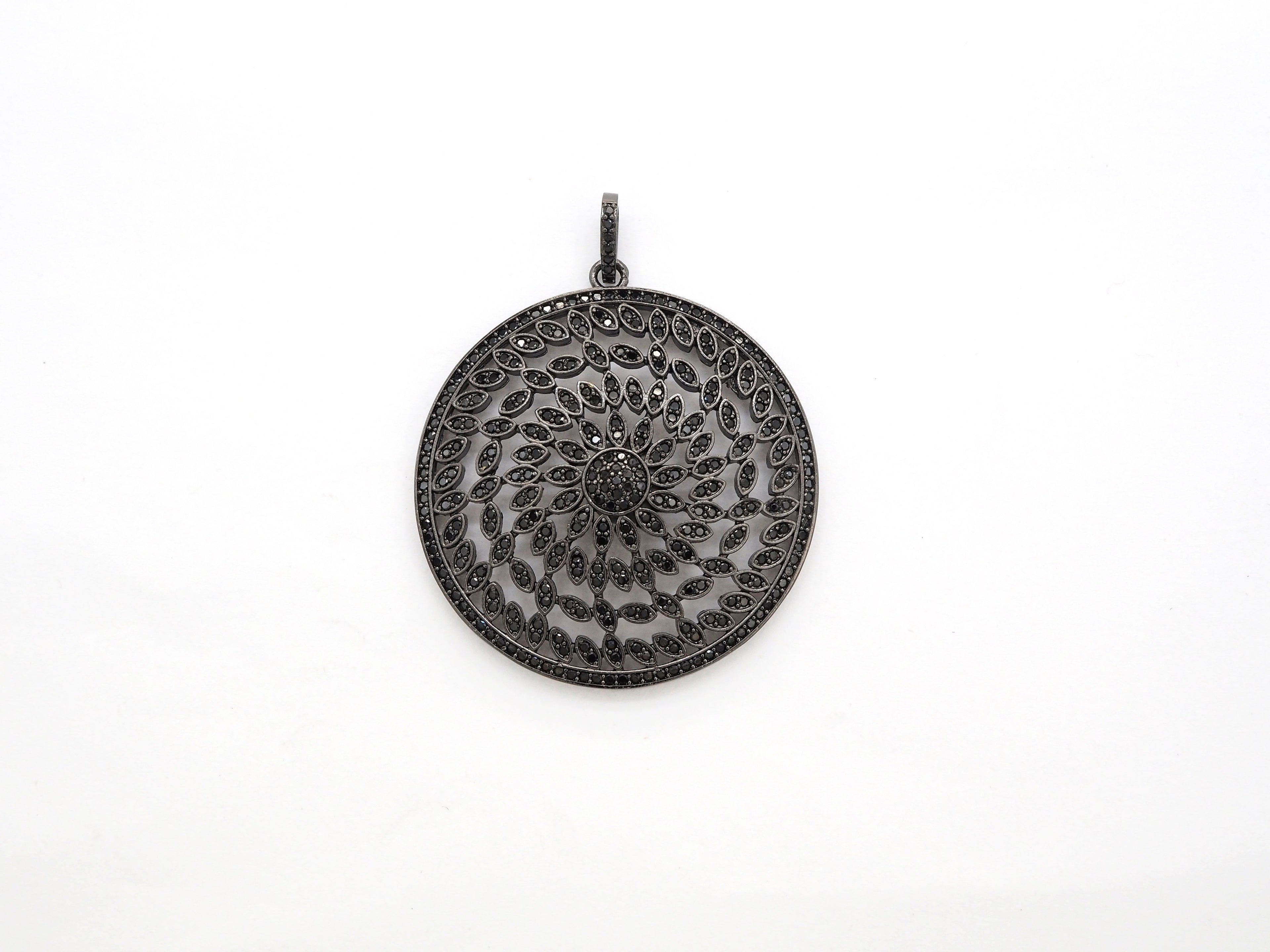 Black CZ Pave On Black Micro Pave Hollow out Filigree Round Pendant/Focal,Cubic Zirconia Pendant,Fashion Jewelry Findings, 40x43mm, sku#F537