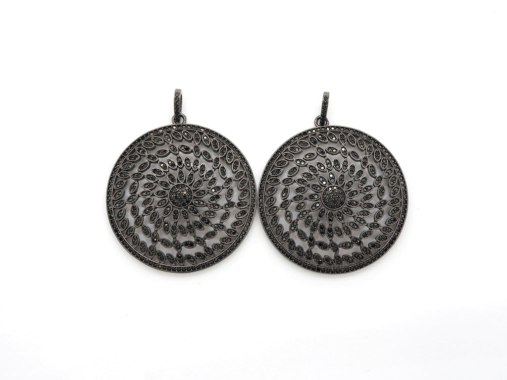 Black CZ Pave On Black Micro Pave Hollow out Filigree Round Pendant/Focal,Cubic Zirconia Pendant,Fashion Jewelry Findings, 40x43mm, sku#F537