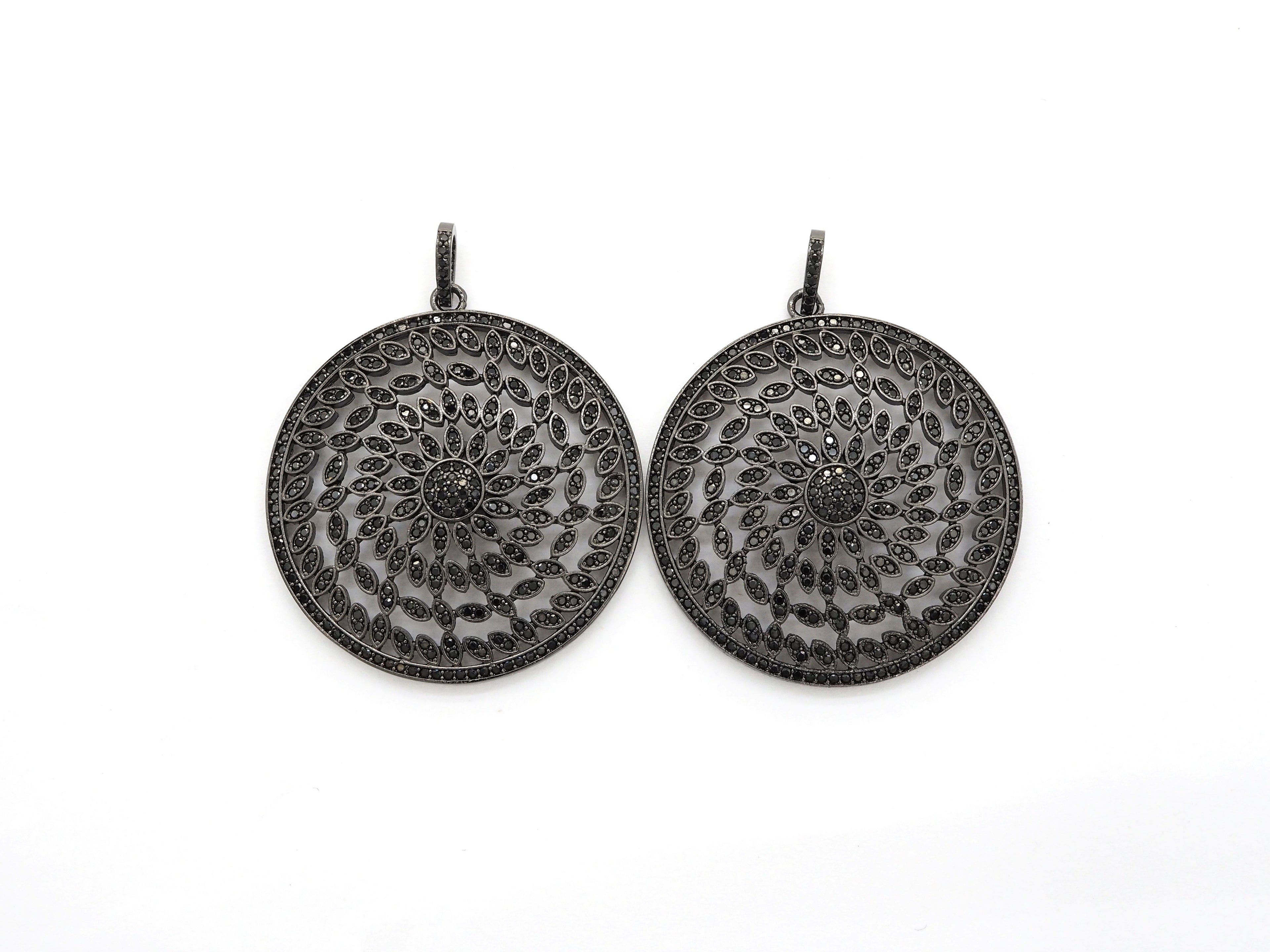 Black CZ Pave On Black Micro Pave Hollow out Filigree Round Pendant/Focal,Cubic Zirconia Pendant,Fashion Jewelry Findings, 40x43mm, sku#F537