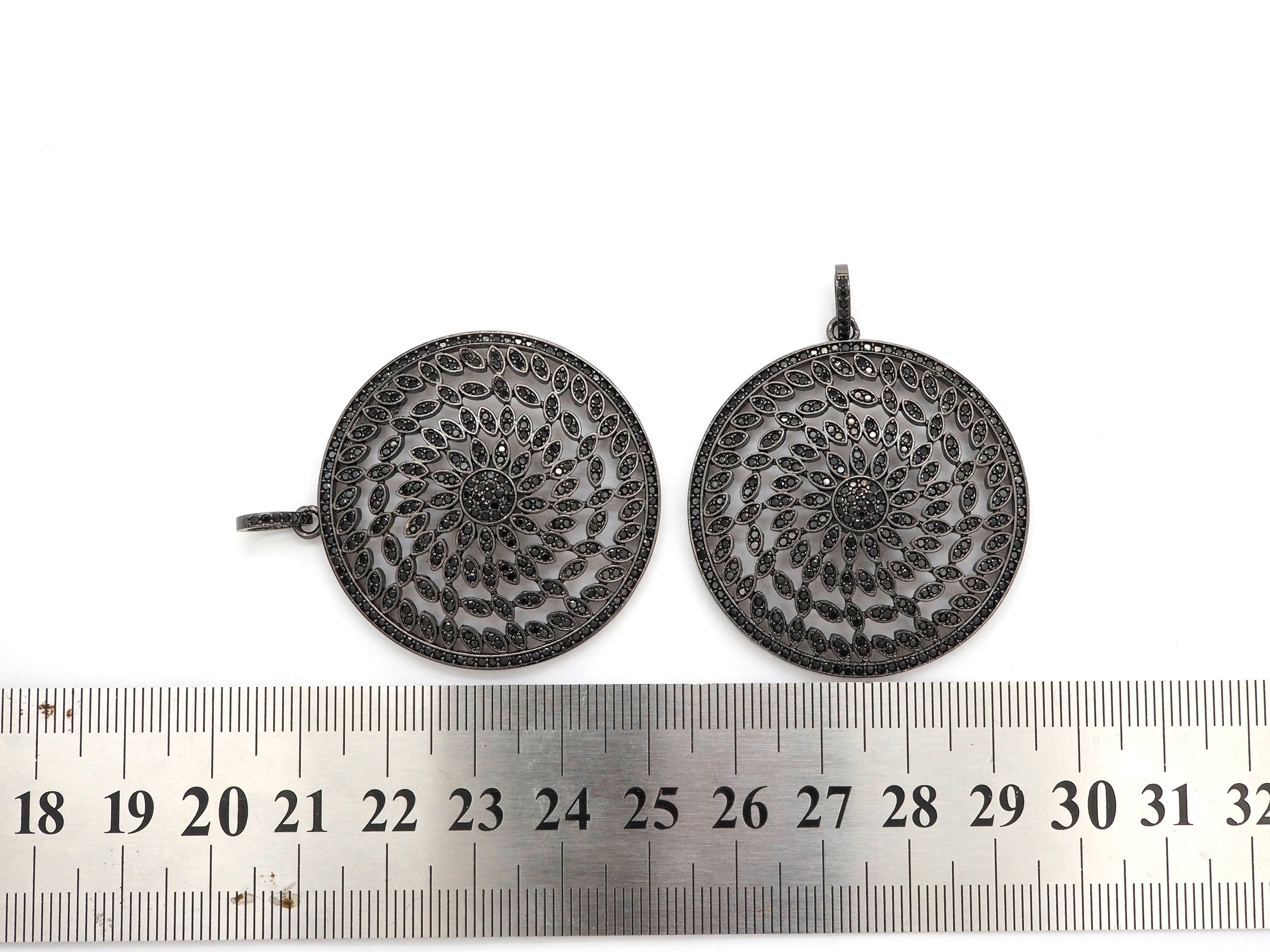 Black CZ Pave On Black Micro Pave Hollow out Filigree Round Pendant/Focal,Cubic Zirconia Pendant,Fashion Jewelry Findings, 40x43mm, sku#F537