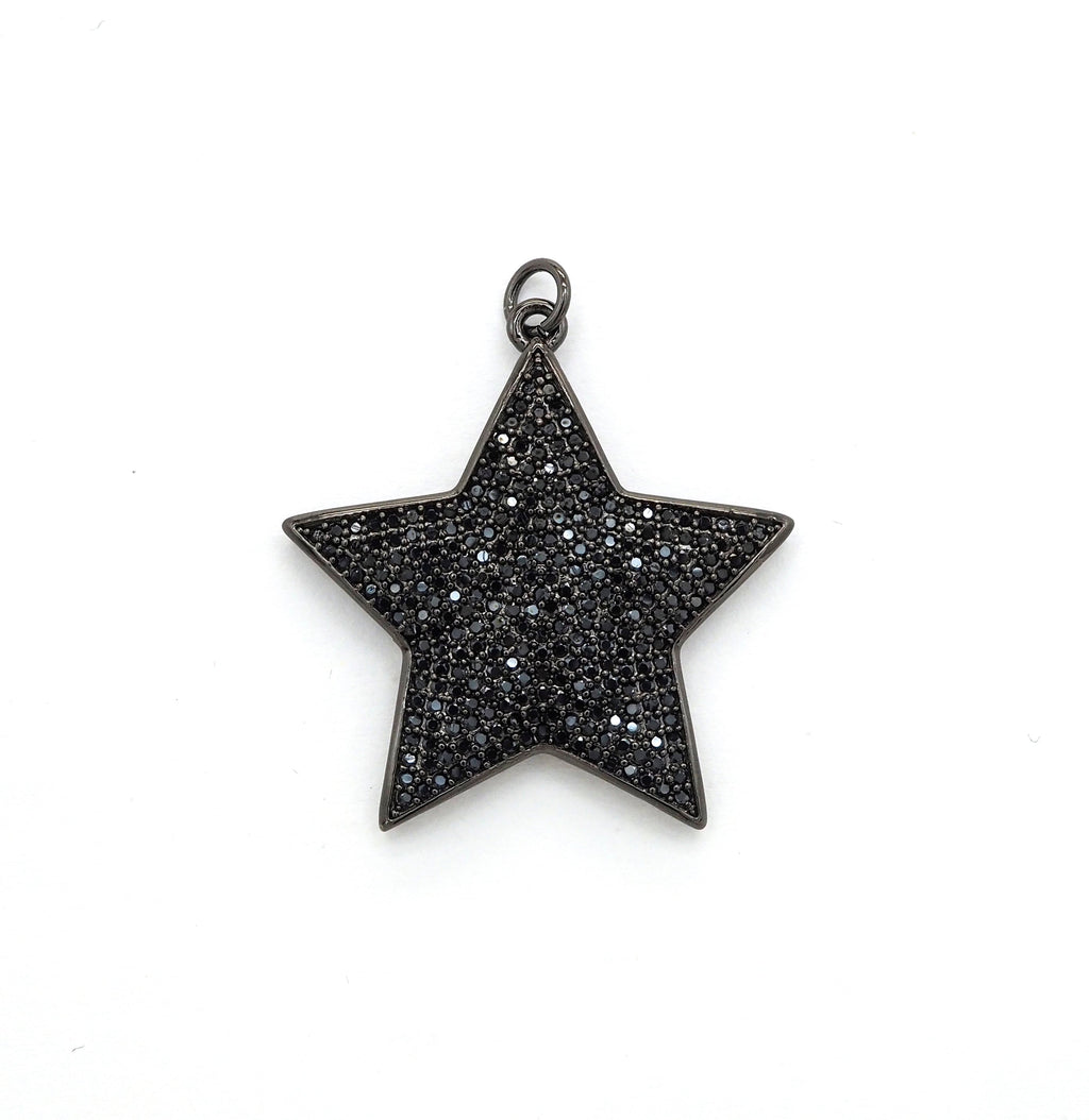 Black CZ Pave On Black Micro Pave Five Point Star Pendant/Charm,Cubic Zirconia Pendant,Fashion Jewelry Findings, 31x32mm, sku#F538
