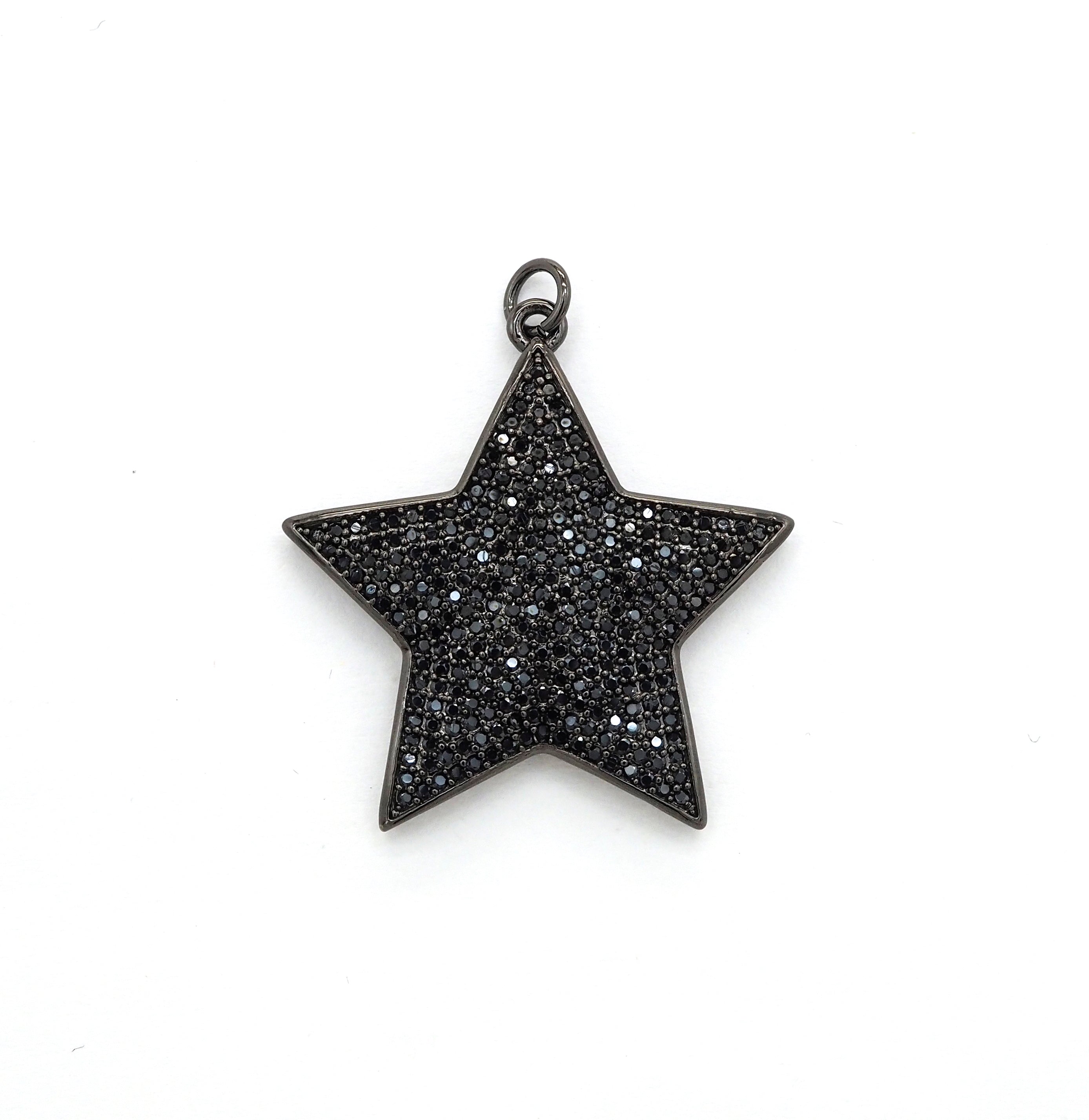 Black CZ Pave On Black Micro Pave Five Point Star Pendant/Charm,Cubic Zirconia Pendant,Fashion Jewelry Findings, 31x32mm, sku#F538