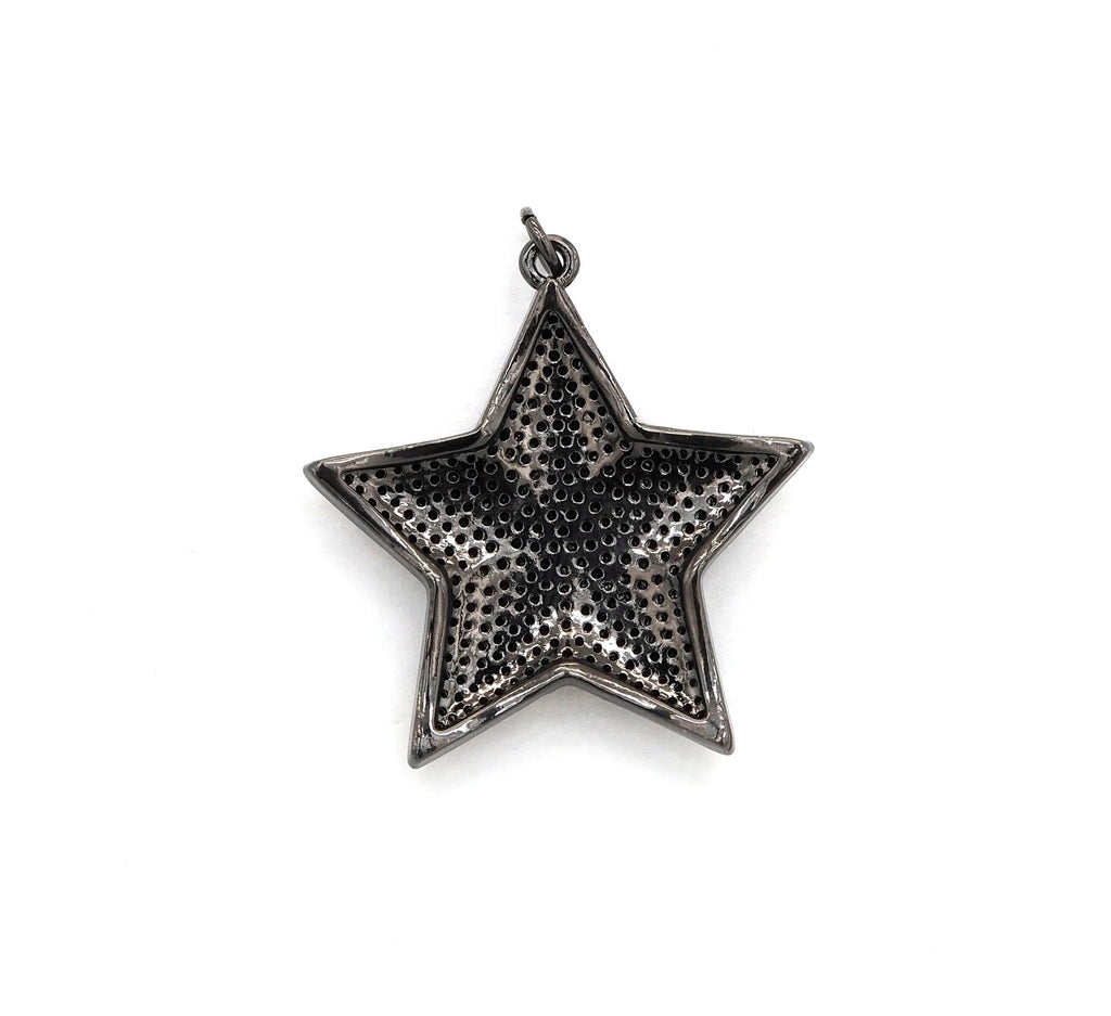Black CZ Pave On Black Micro Pave Five Point Star Pendant/Charm,Cubic Zirconia Pendant,Fashion Jewelry Findings, 31x32mm, sku#F538
