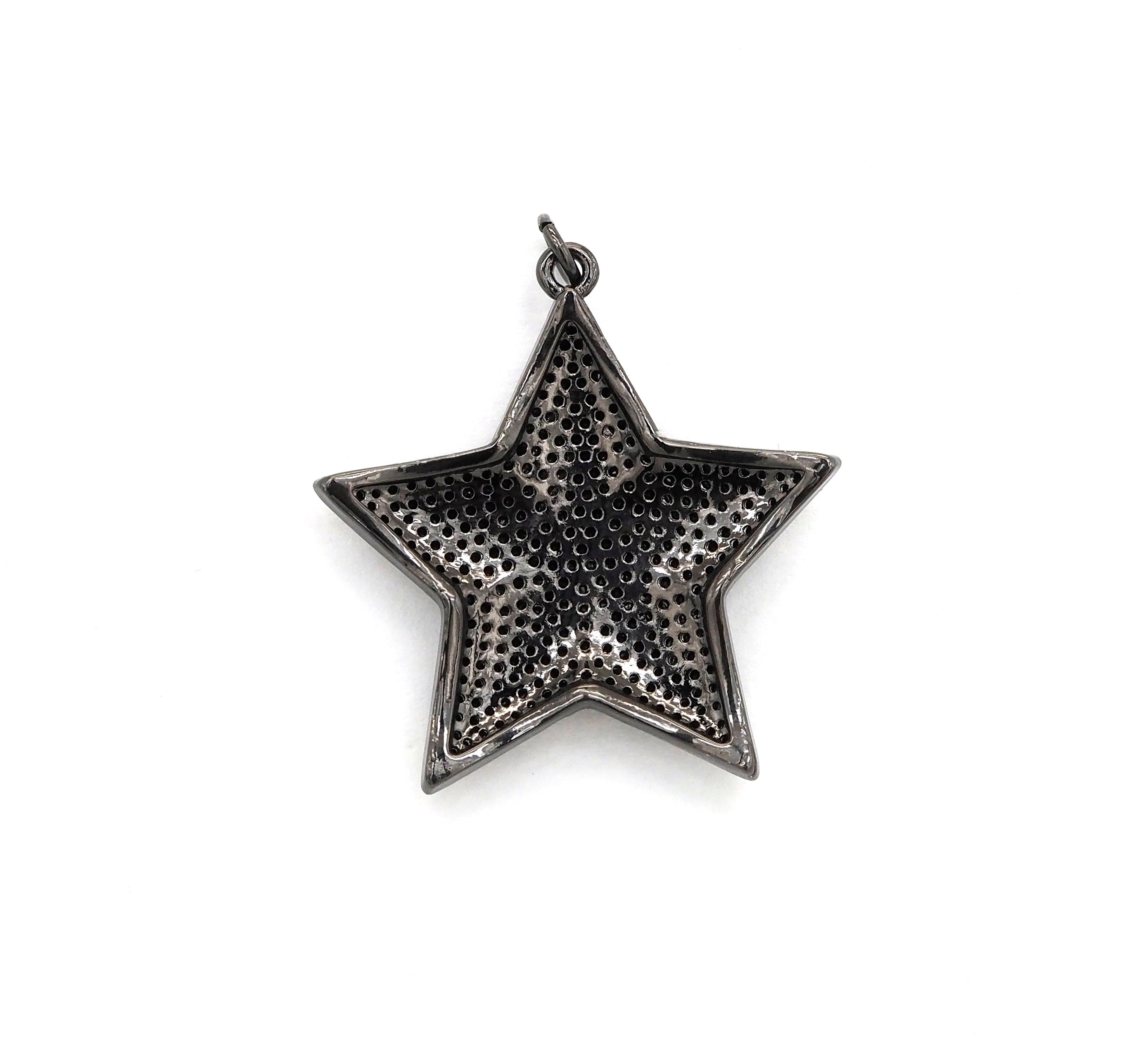 Black CZ Pave On Black Micro Pave Five Point Star Pendant/Charm,Cubic Zirconia Pendant,Fashion Jewelry Findings, 31x32mm, sku#F538