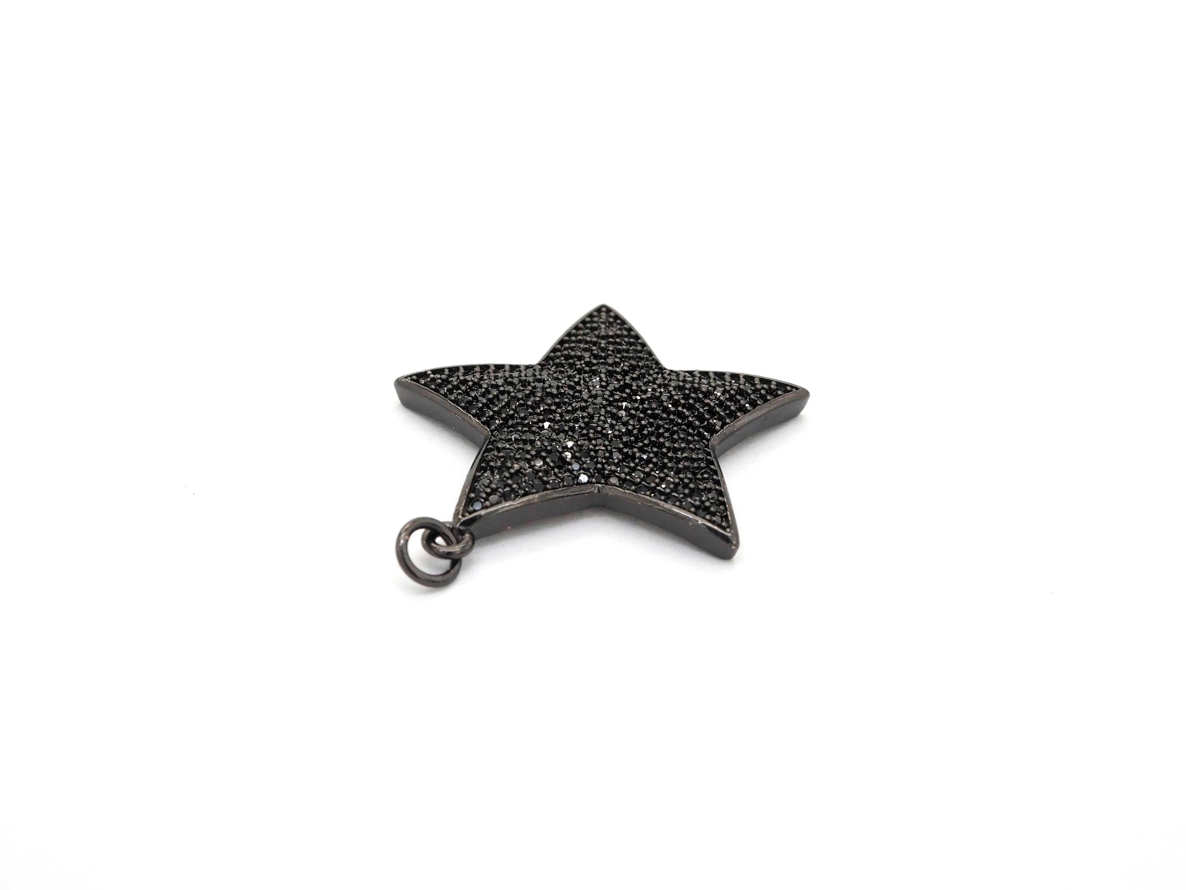 Black CZ Pave On Black Micro Pave Five Point Star Pendant/Charm,Cubic Zirconia Pendant,Fashion Jewelry Findings, 31x32mm, sku#F538