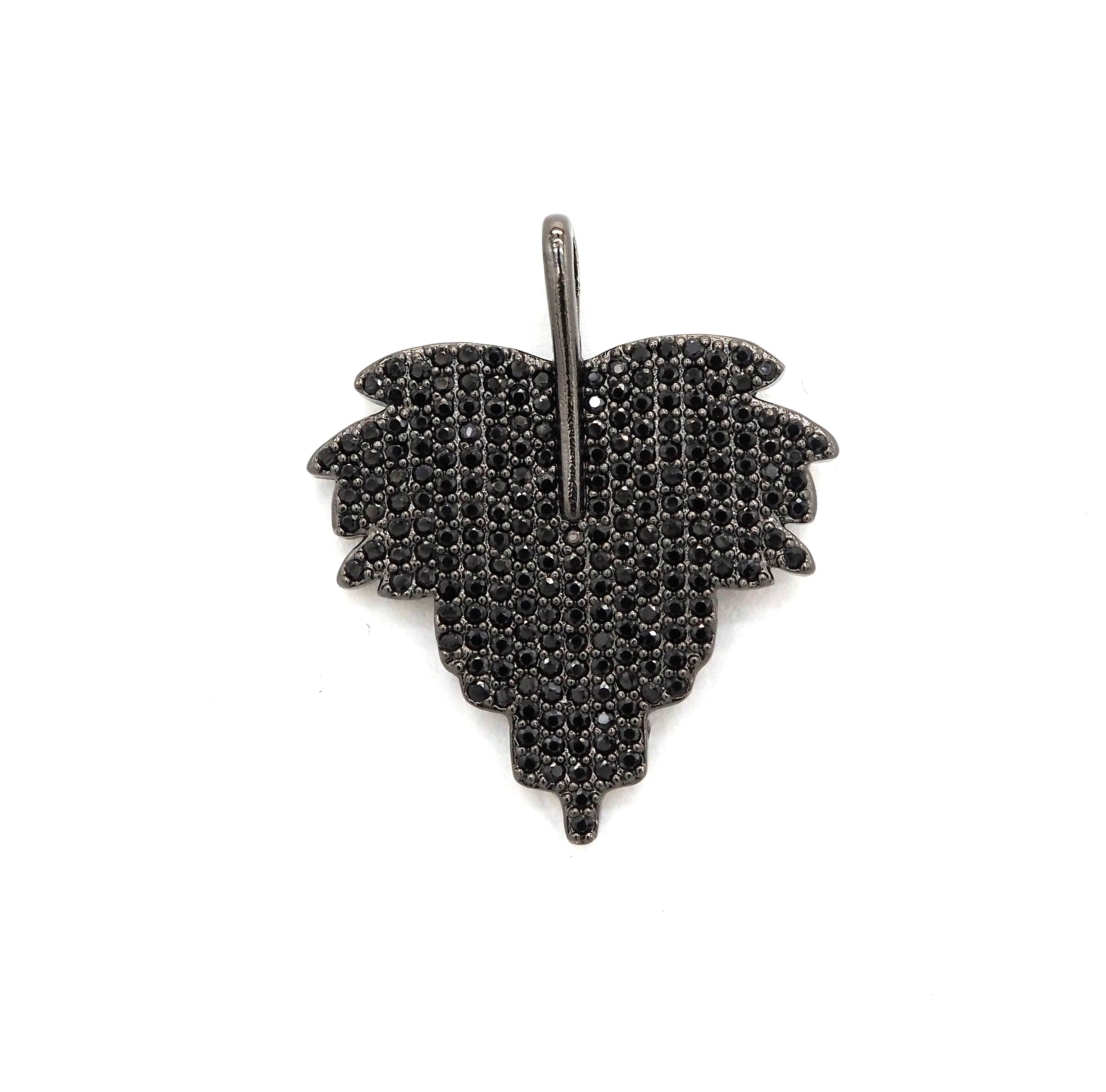 Black CZ Pave On Black Micro Pave Leaf Pendant/Charm,Cubic Z