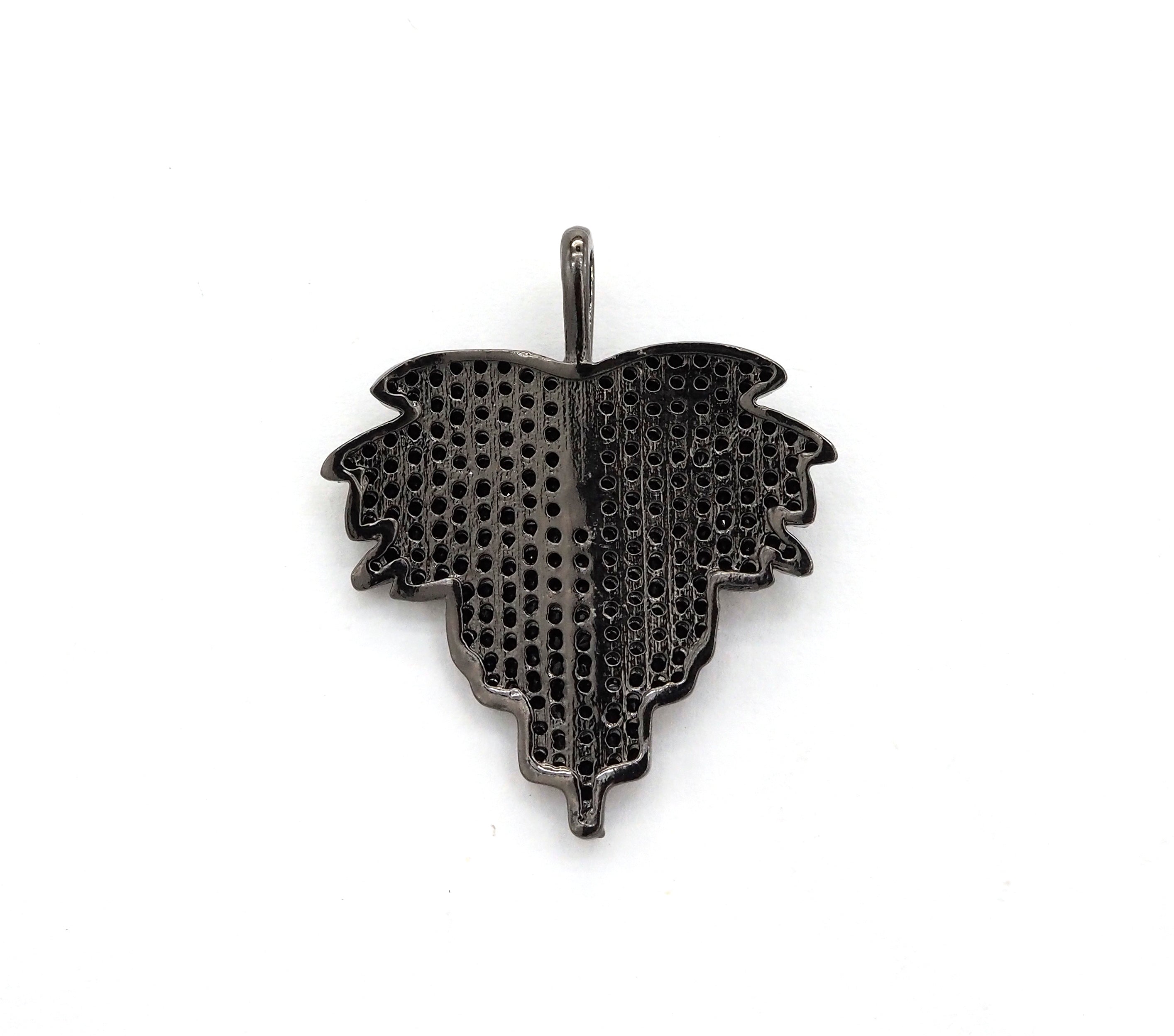 Black CZ Pave On Black Micro Pave Leaf Pendant/Charm,Cubic Z