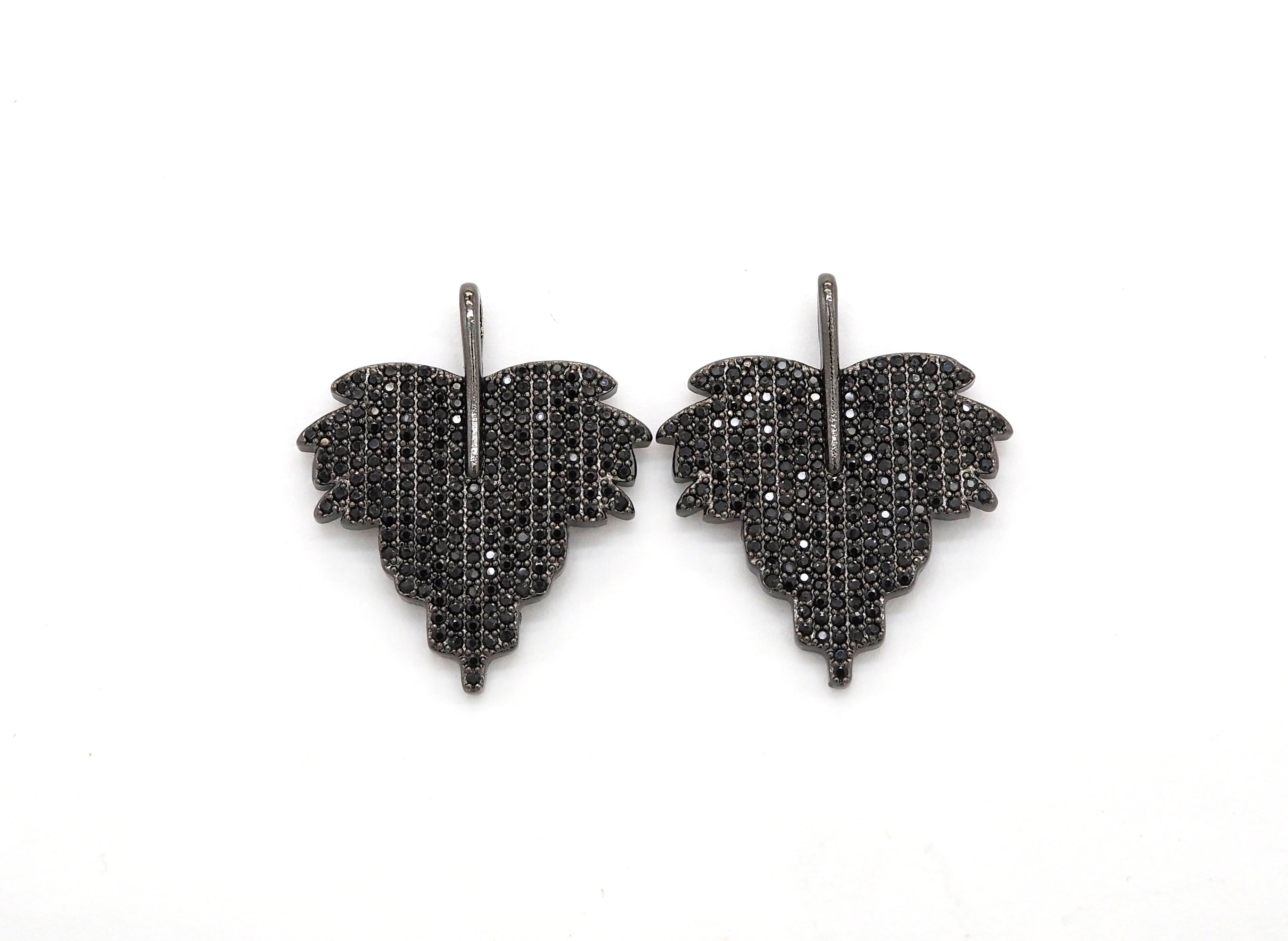 Black CZ Pave On Black Micro Pave Leaf Pendant/Charm,Cubic Z