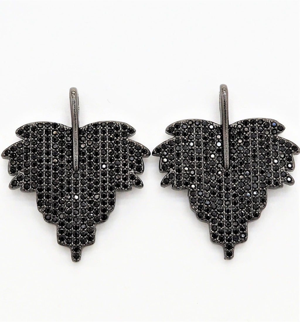 Black CZ Pave On Black Micro Pave Leaf Pendant/Charm,Cubic Z