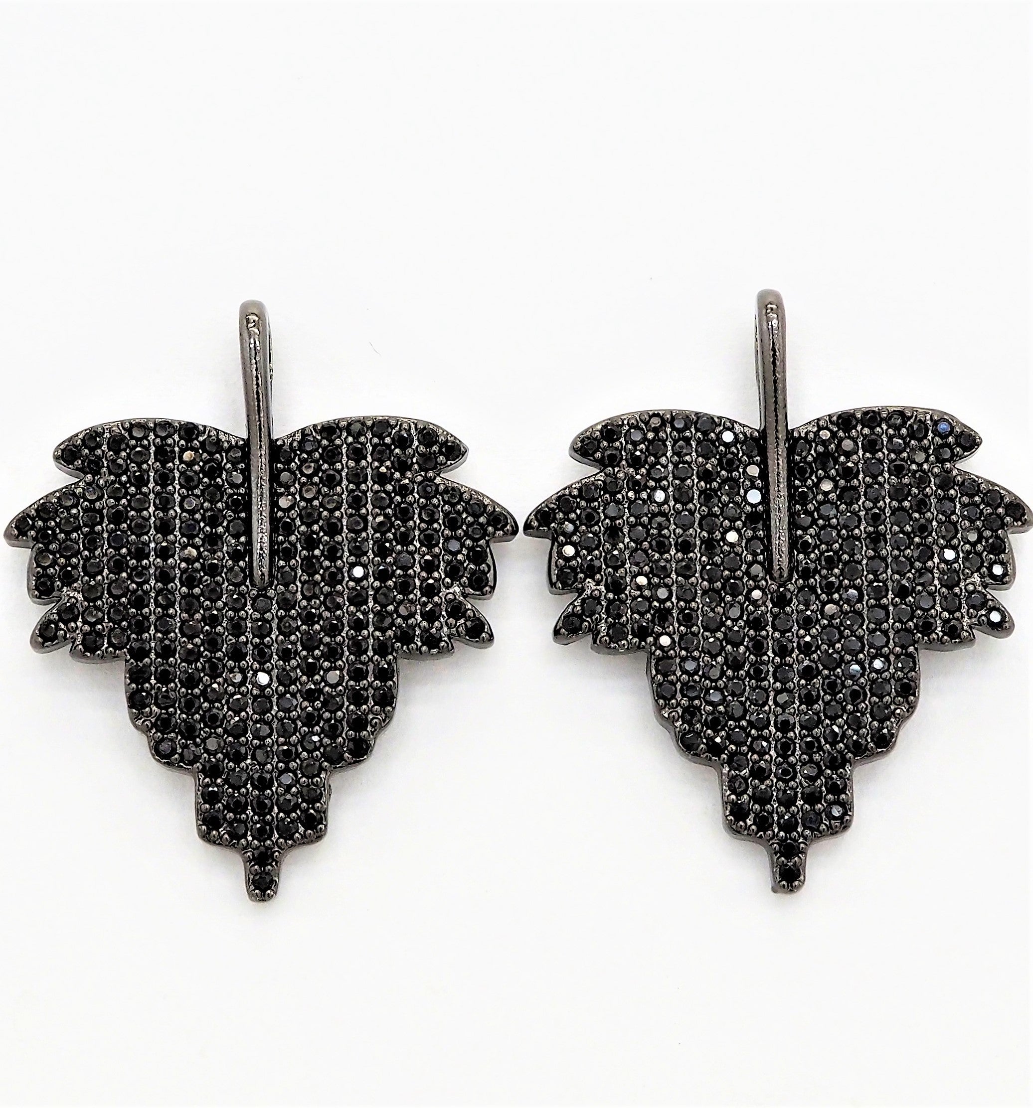Black CZ Pave On Black Micro Pave Leaf Pendant/Charm,Cubic Z