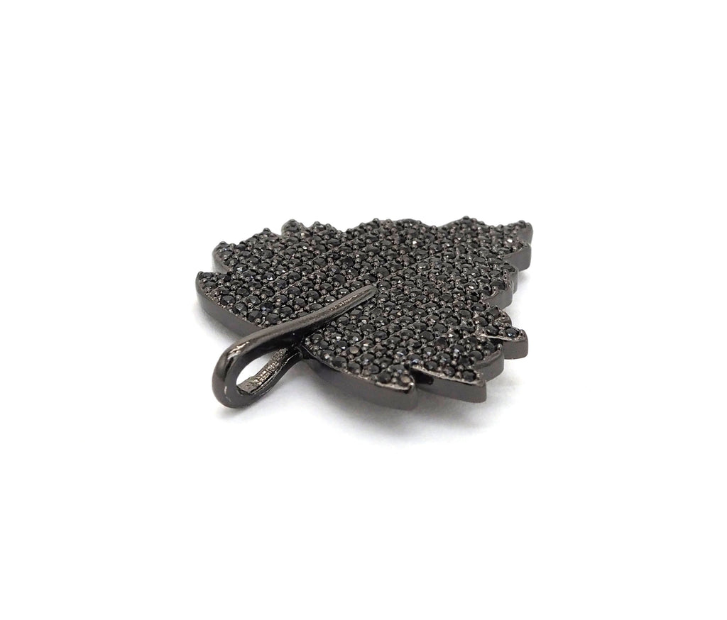 Black CZ Pave On Black Micro Pave Leaf Pendant/Charm,Cubic Z