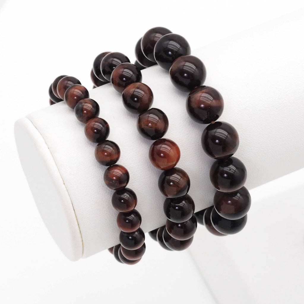 Red Tiger Eye Round Smooth Stretchy Bracelet, Sku#EF434