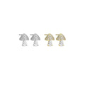 Clear CZ Mushroom Gold Silver Stud Earrings, Sku#A177