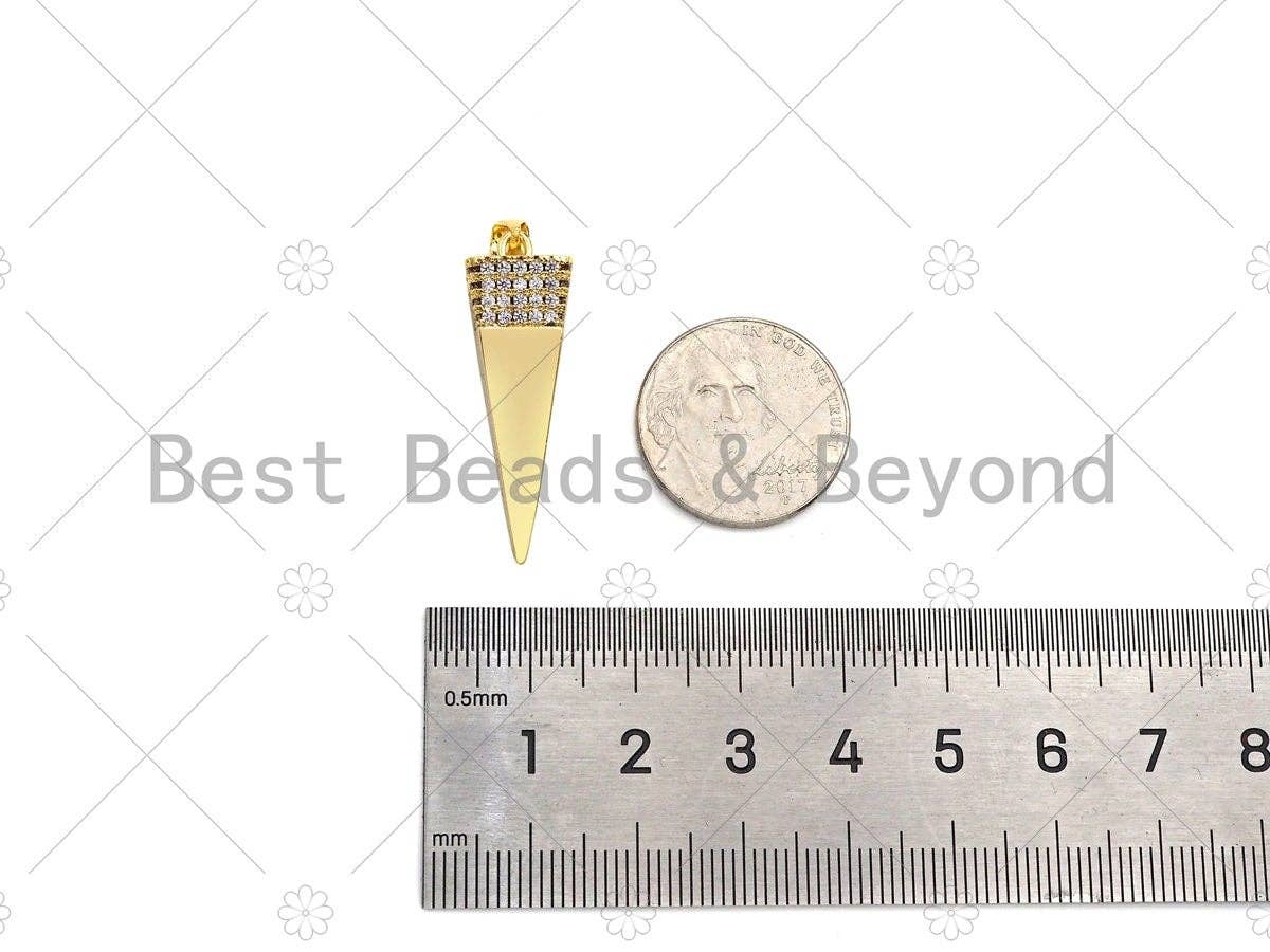 CZ Micro Pave 3D Pyramid Shape Pendant/Charm,18K Dainty Gold Charm, Necklace Bracelet Charm Pendant,10x33mm,Sku#LK301