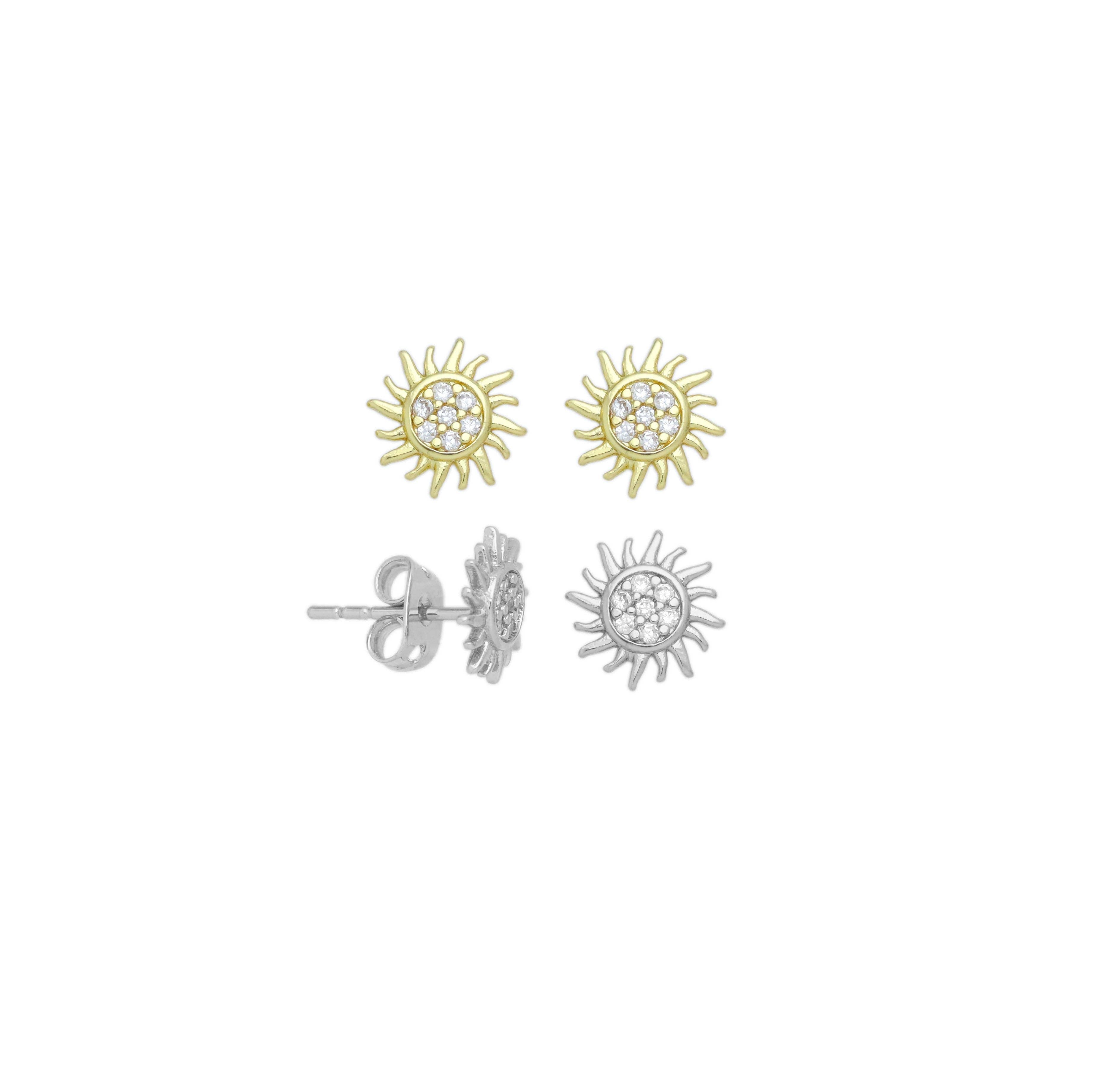 Cute CZ Sunflower Stud Earrings, Sku#A295