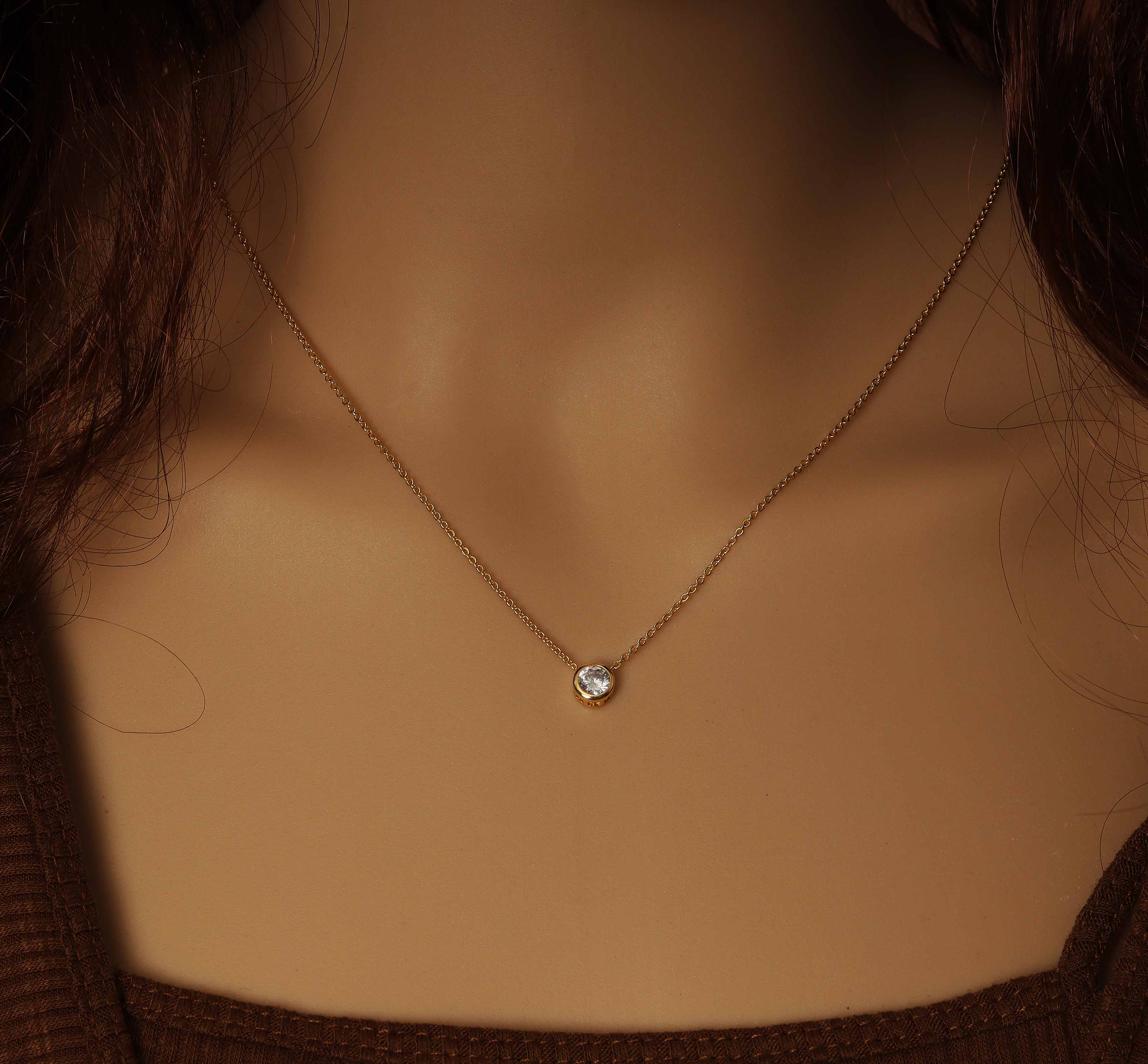 Dainty Bezel CZ Chain Necklace, Sku#Y735