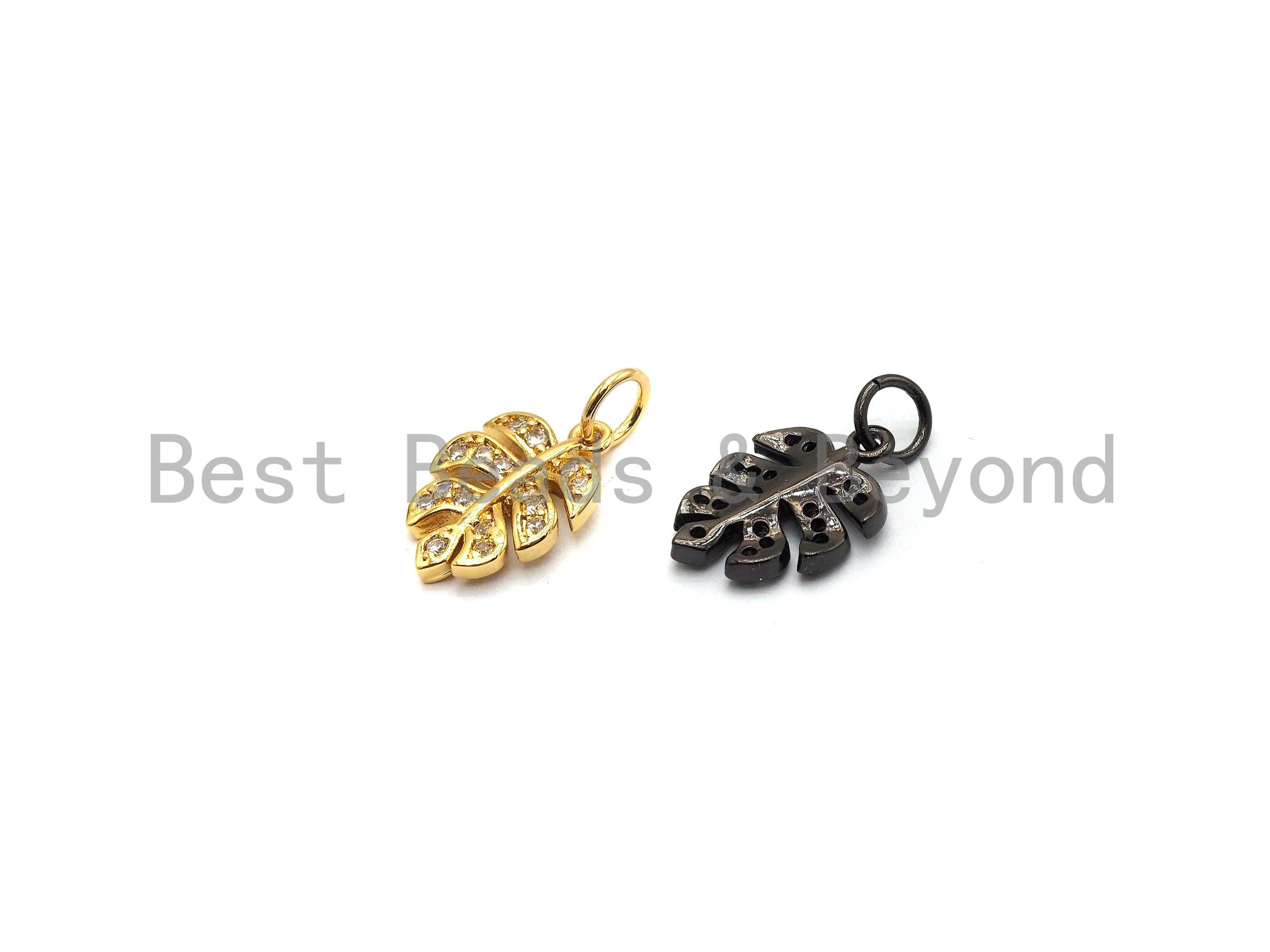 CZ Micro Pave Leaf Shape Charm Pendant for Necklace/Bracelet, Cubic Zirconia Pendant,9x14mm,sku#Y195