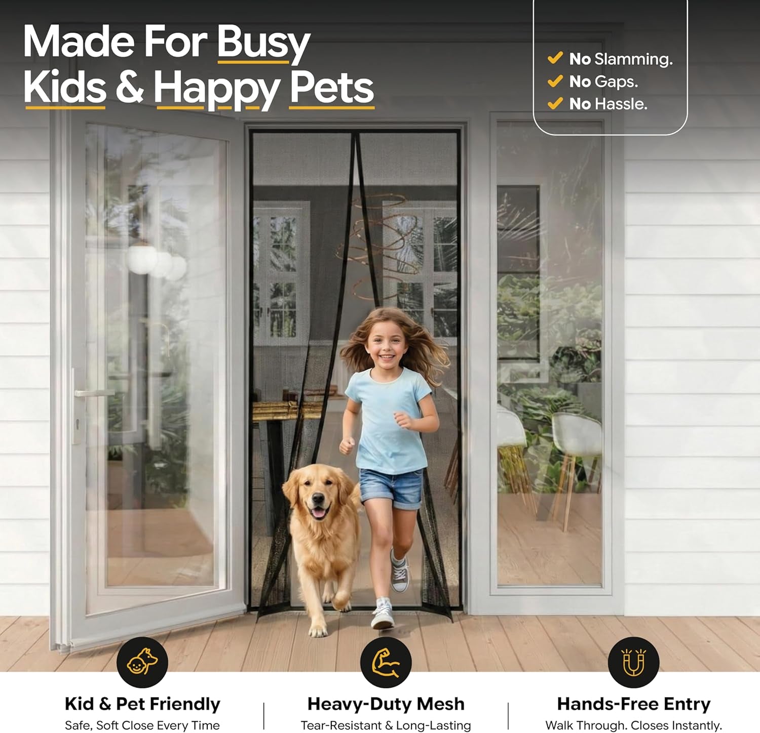 AUGO Heavy Duty Magnetic Screen Door - Self-Sealing Mesh for Ultimate Bug Protection - Ideal for Kids and Pets - 38" x 83" with Innovative Stay Open Feature