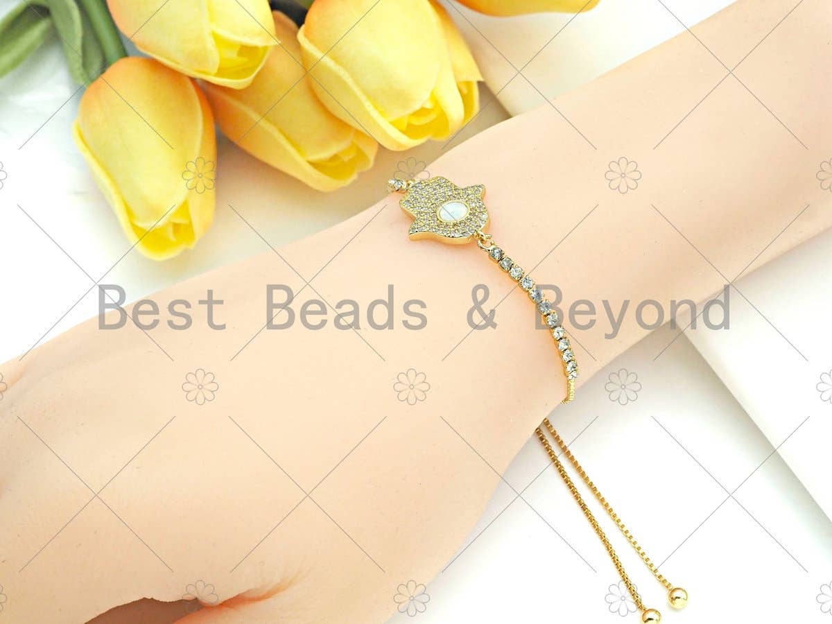 CZ Micro Pave Opal Hamsa Hand connector, White Opal Link,Cubic Zirconia Bracelet Necklace Connector,17x23mm, Sku#E528