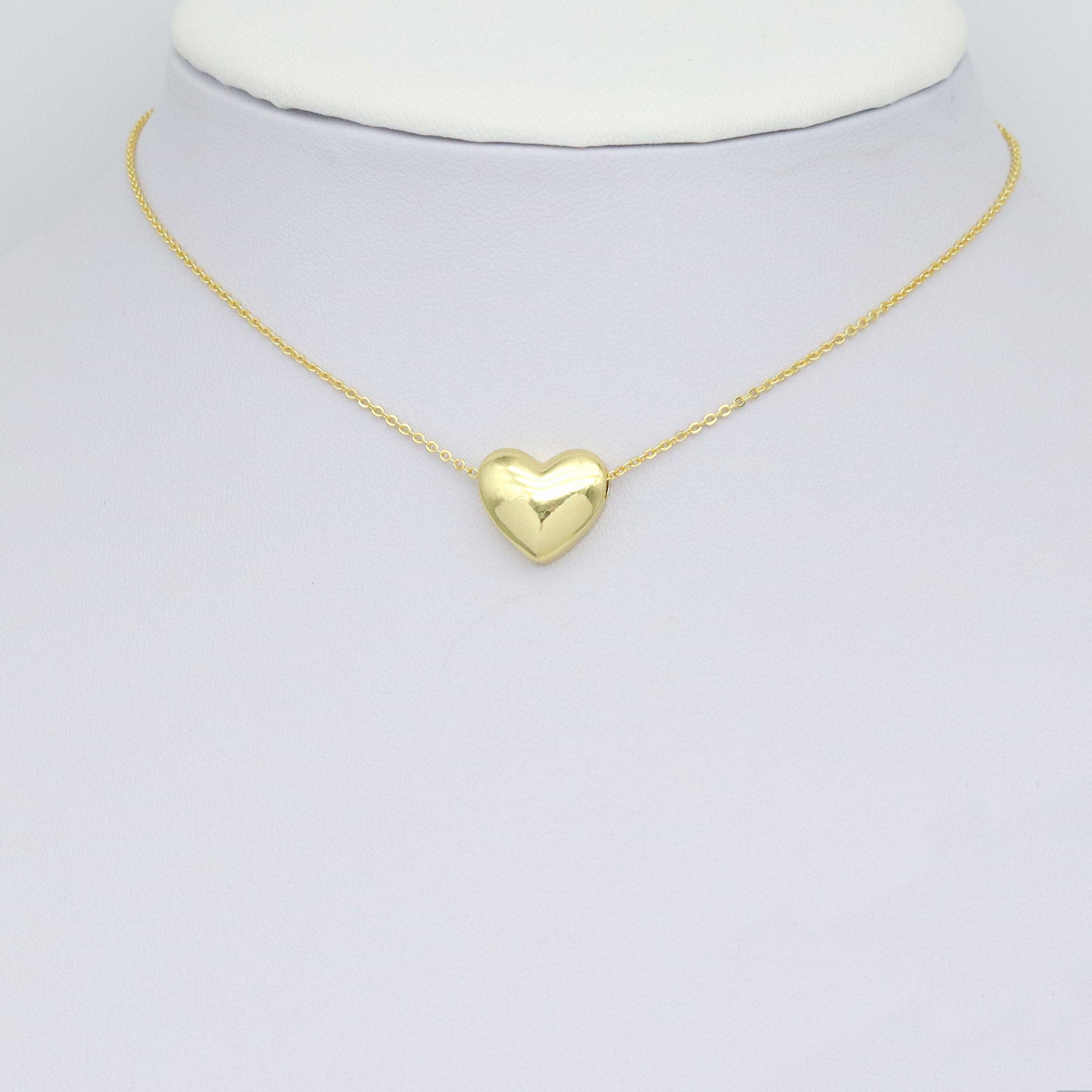Gold Puffy Heart Shape Charm Pendant Spacer Beads, Sku#LK1047