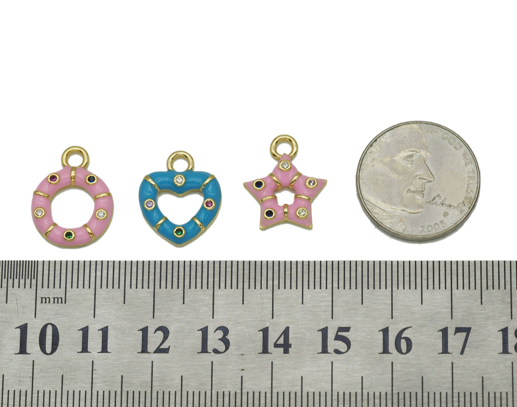 CZ Enamel Star Heart Round Charm, Sku#JL117