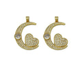 CZ Heart On Cresent Moon Charm, Sku#JL113