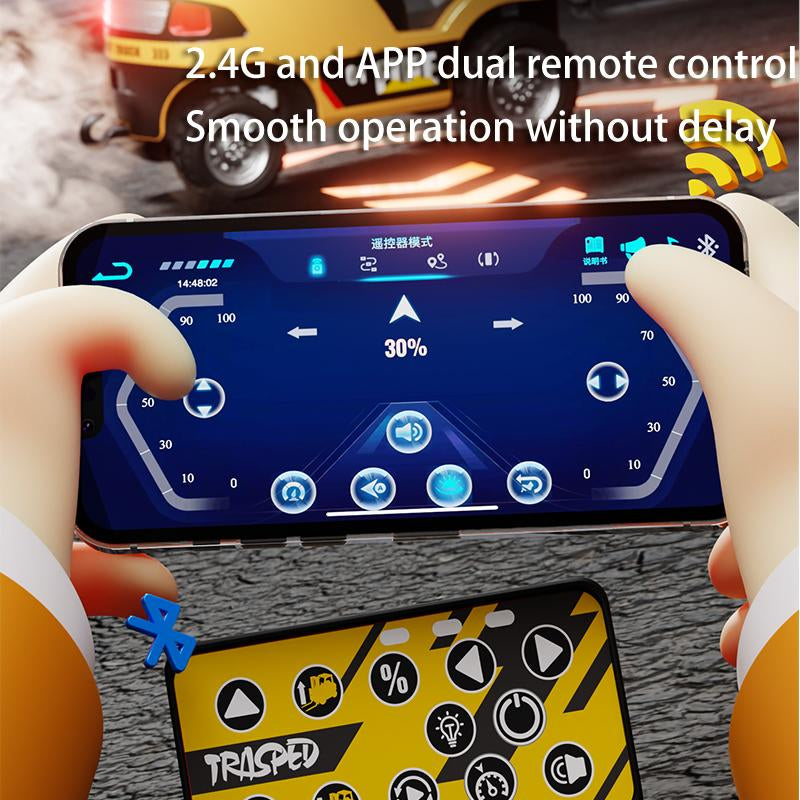 Hotfree 1/64 Mini RC Forklift, Remote Control Excavator, 11 Channel 2 Mode 2.4Ghz Remote Control Alloy Construction Vehicles Set with USB-C Rechargeable, 2 in 1 Transformable Lift Fork & Hook, Birthday Christmas Gift for Kids Adults Boys and Girls