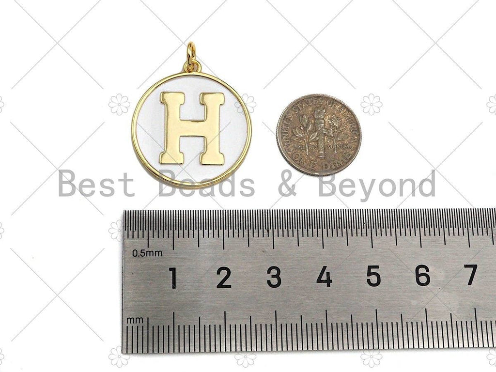 New Trendy White Gold Enamel Initials Letter Charm/Pendant, Enamel Initial Alphabet Letters, Custom Naming Pendants, 25mm,sku#ML32