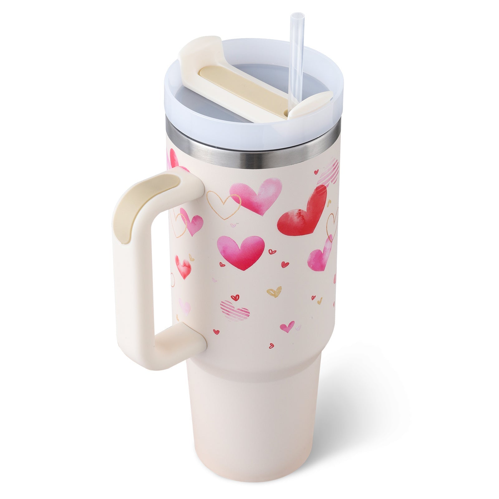 Gobelet isotherme 1,2 L avec poignée et paille, en acier inoxydable, anti-déversement, tasse à café isotherme sous vide avec couvercle, mug conique, cadeaux pour la Saint-Valentin, convient pour la voiture, la salle de sport, le bureau, les voyages