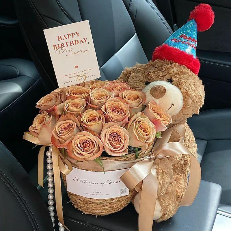 Valentine’S Day Teddy Bear with Eternal Rose Bouquet, Preserved Flower Plush Bear, Romantic Birthday Gift for Her Gift Sets