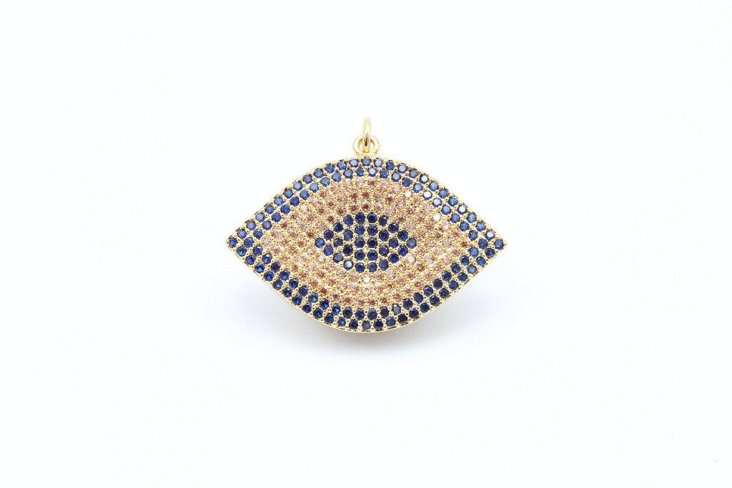 CZ Cobalt Micro Pave Marquise Evil Eyes Pendant, Cubic Zirconia Pendant,32x28mm,sku#F31