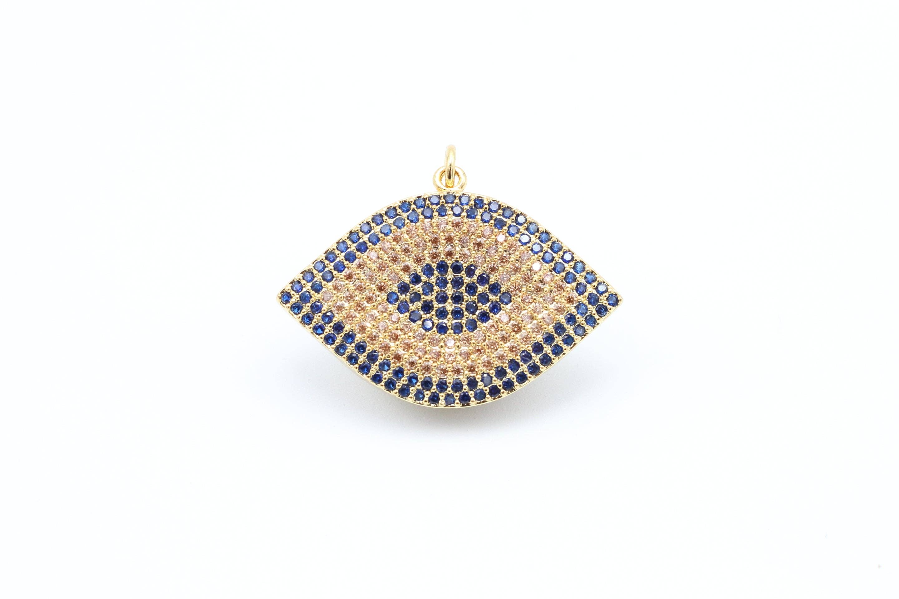 CZ Cobalt Micro Pave Marquise Evil Eyes Pendant, Cubic Zirconia Pendant,32x28mm,sku#F31
