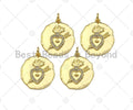 CZ Micro Pave Heart with Cupid Arrow on Round Coin Pendant, 18K Gold Medallion Charm, Necklace Bracelet Charm Pendant,19x22mm,Sku#Z1333
