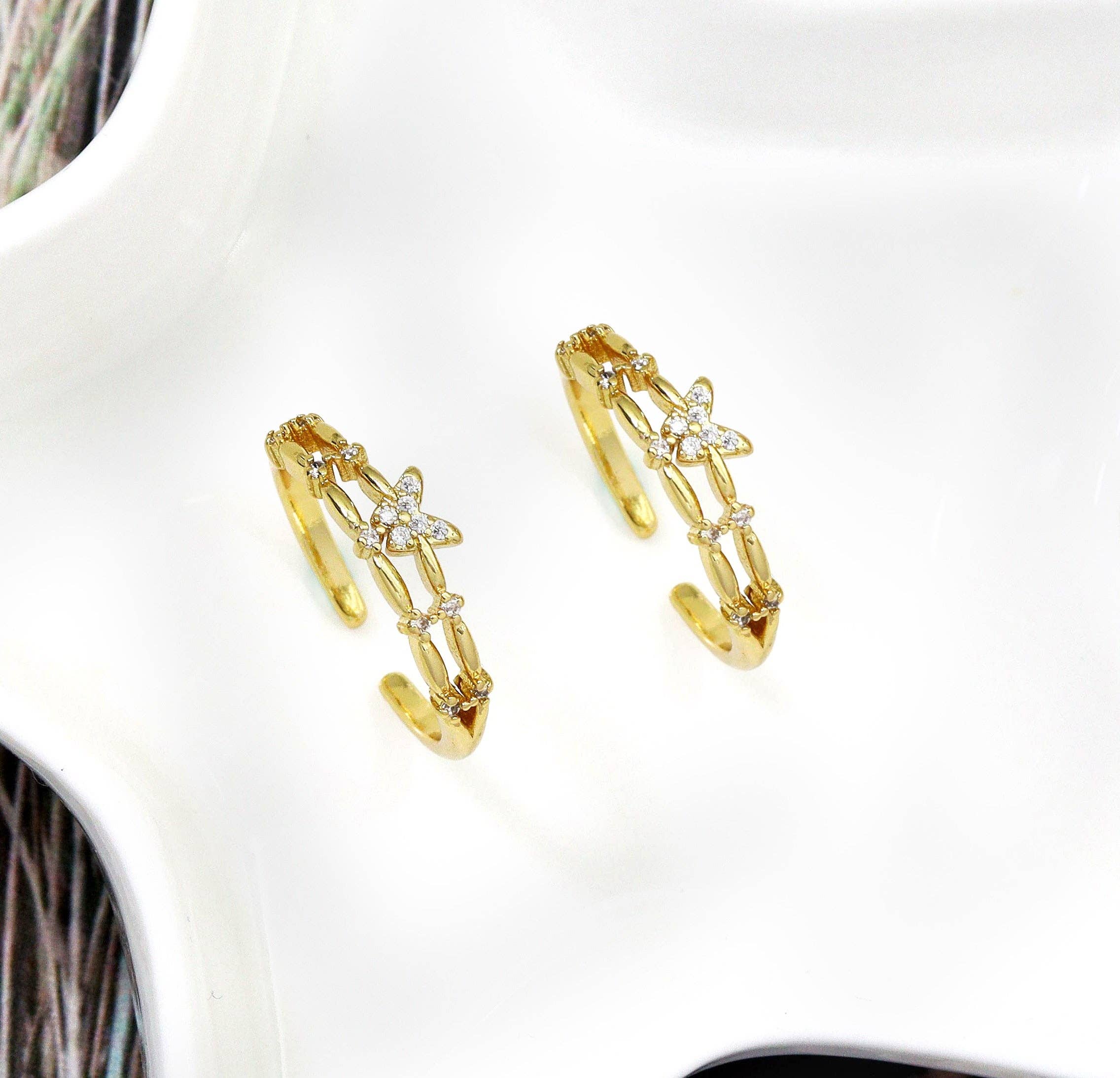 Clear CZ Gold Butterfly Thin Stackable Ring, Sku#LK738