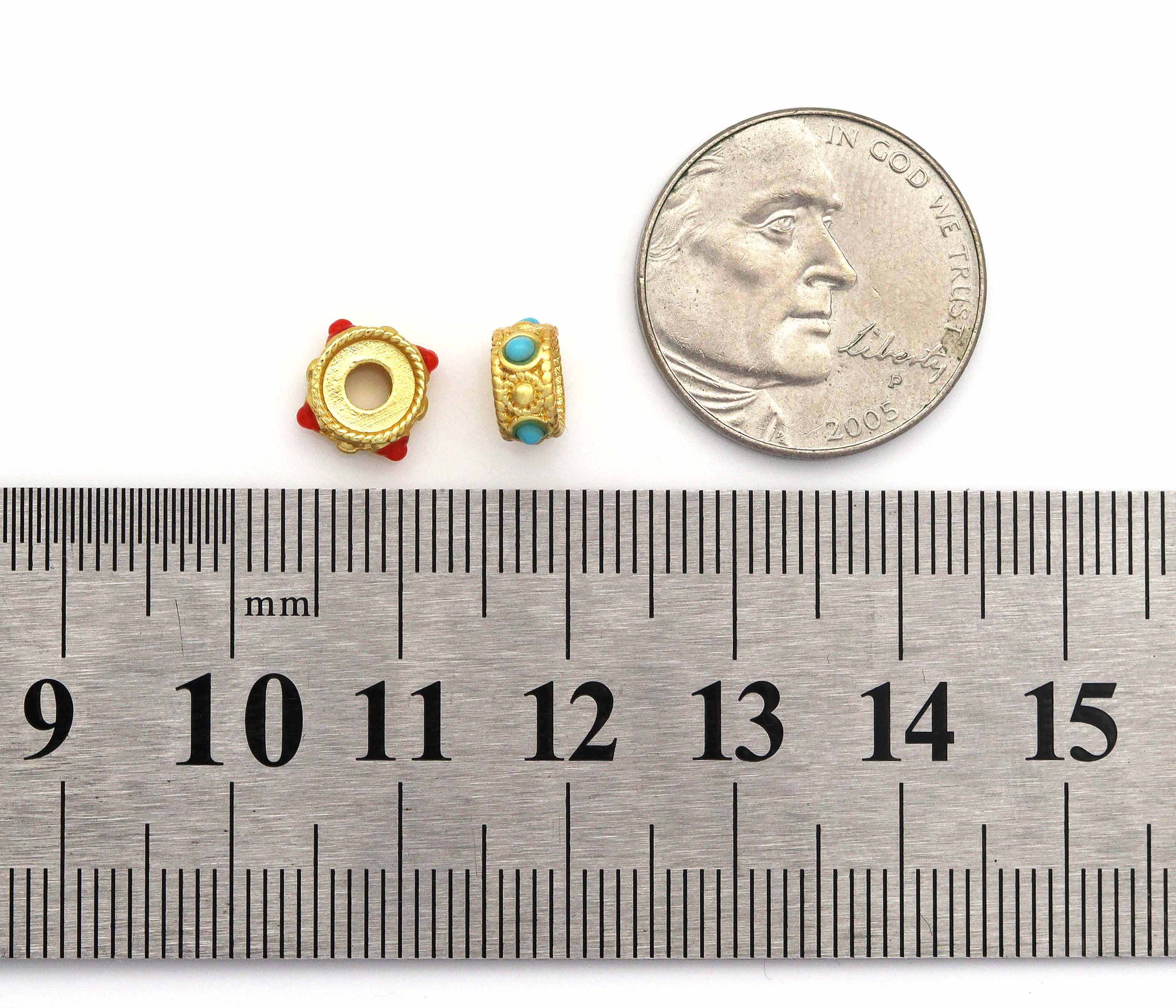 5pc, Gold Enamel Wheel Spacer Beads, Sku#LX21