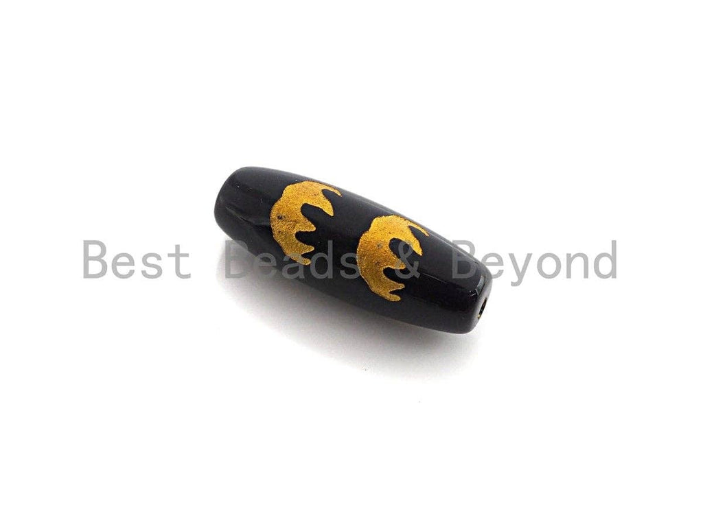 Natural Tibetan Agate Long Oval Shape Beads, Black Gold Dzi beads, Barrel Agate Beads, 10x30mm, sku#U588