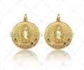 Colorful CZ Micro Pave Virgin Mary On Round Coin Shape Pendant,18K Dainty Gold Medallion Charm, Necklace Bracelet Charm,19x21mm,Sku#JL45