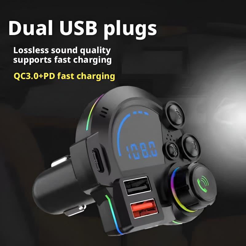 New In-Car Bluetooth Car Charger MP3 Player with Dual USB Plugs Hands-Free Calling & Colorful LED Lights Super Fast Charging