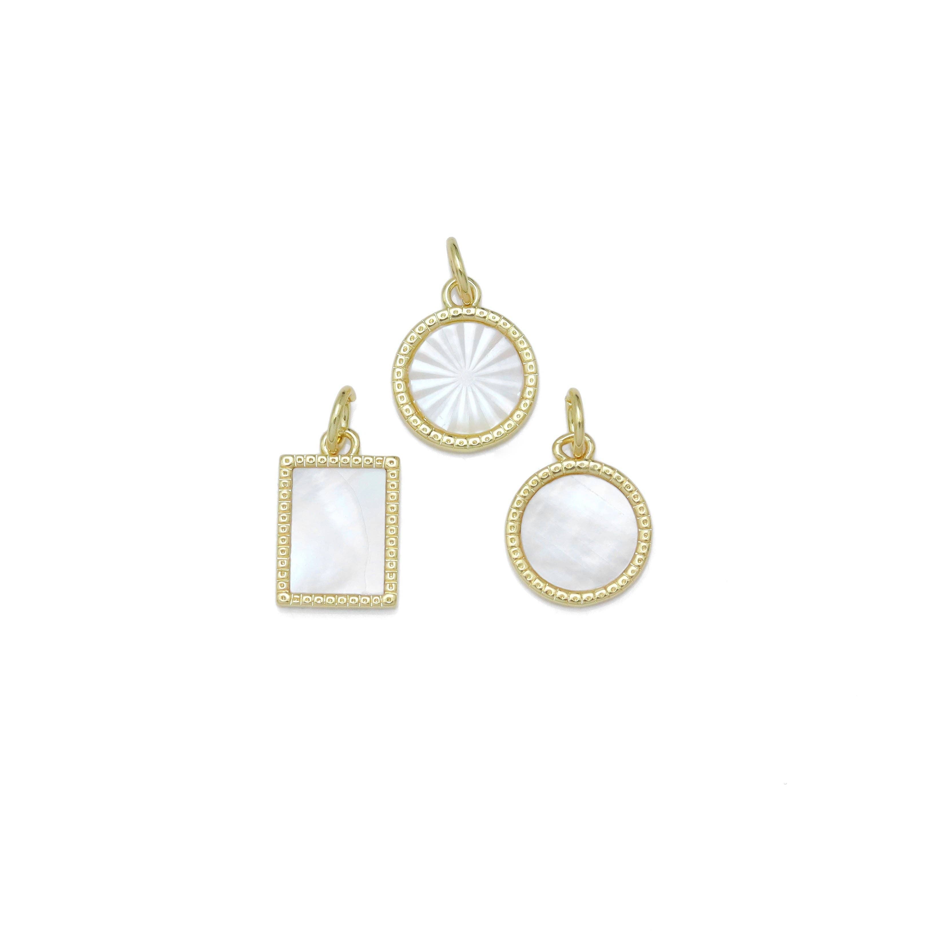 Mop Mother of Pearl Gold Coin Square Pendant Charm,Sku#LX597