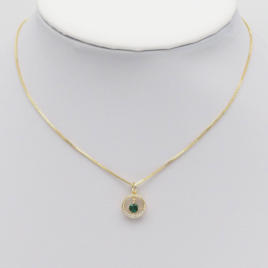 Green CZ Pendant Gold Round Ring Charm, Sku#ZX156