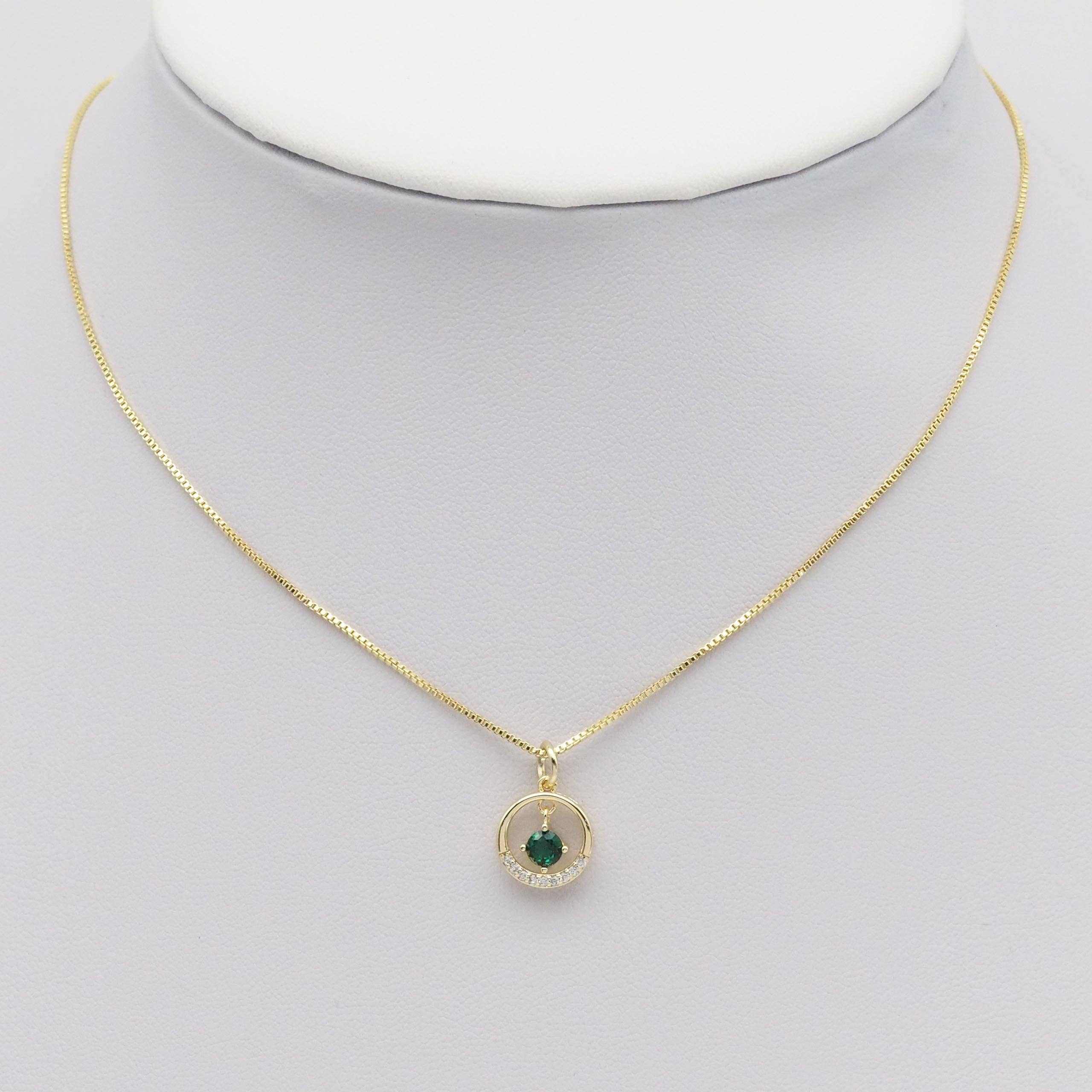 Green CZ Pendant Gold Round Ring Charm, Sku#ZX156