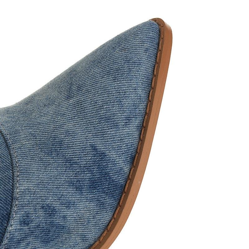 Bottes de cowgirl genouillères en jean tie-dye