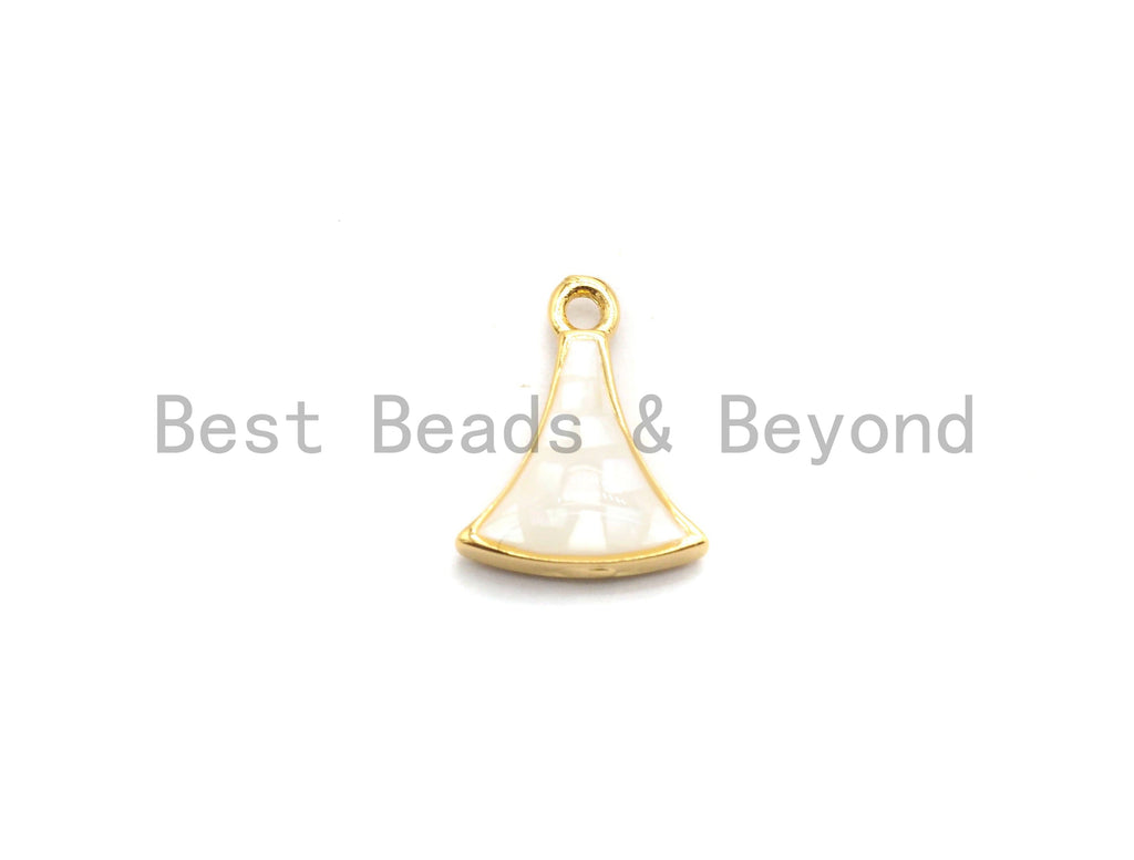 100% Natural White Mother of Pearl Fan-Shaped Charm in Gold/Silver Finish, White Shell Pendant, Fan Shape Charm, 9x12mm,SKU#Z301